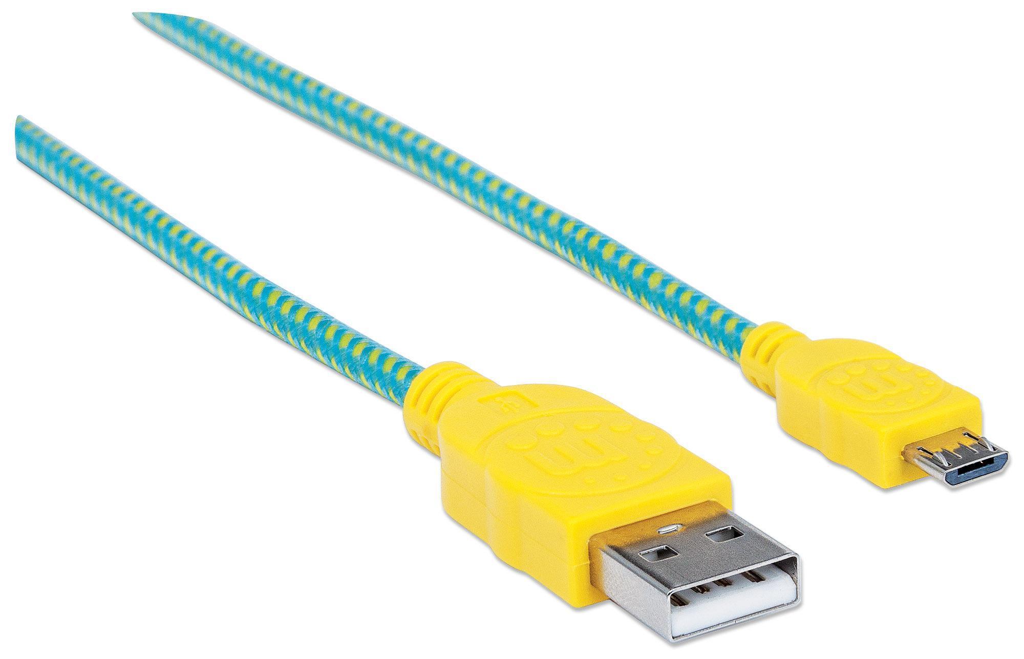 Cavo Micro USB Guaina Intrecciata USB/MicroUsb 1.8m Azzurro/Giallo MANHATTAN - immagine 4