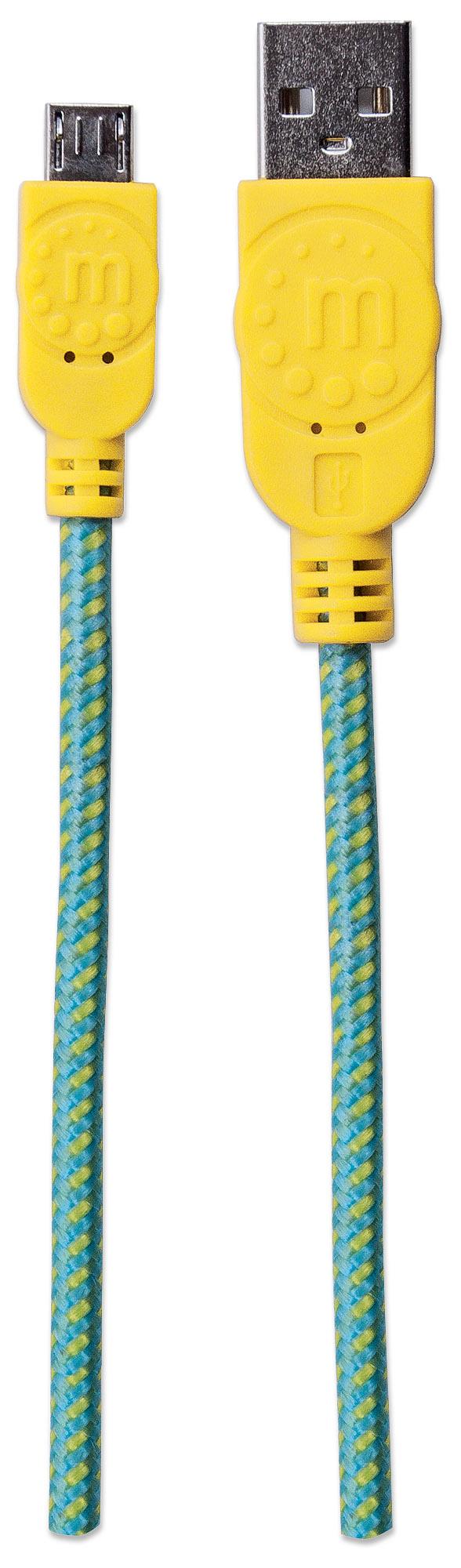 Cavo Micro USB Guaina Intrecciata USB/MicroUsb 1.8m Azzurro/Giallo MANHATTAN - immagine 5