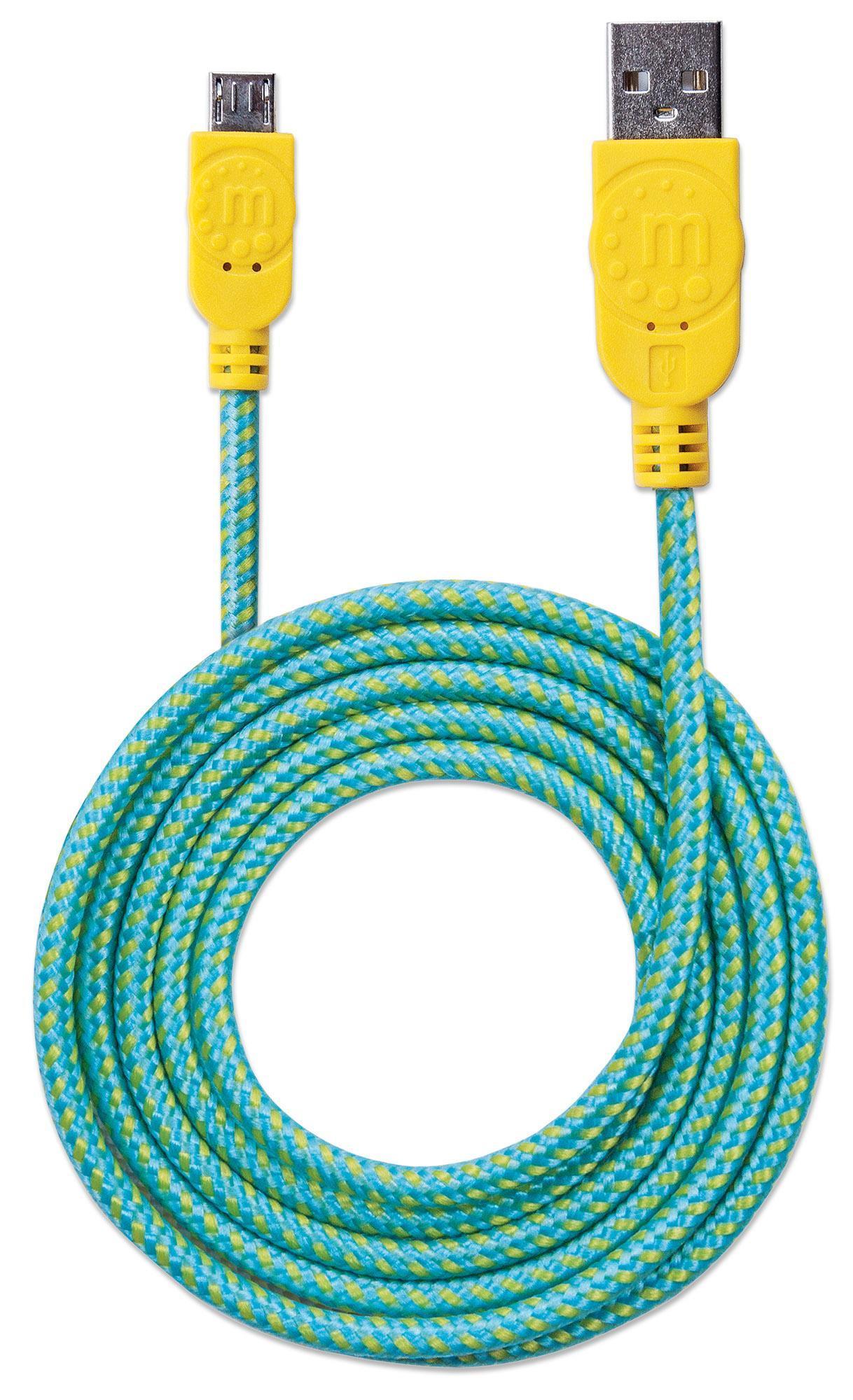 Cavo Micro USB Guaina Intrecciata USB/MicroUsb 1.8m Azzurro/Giallo MANHATTAN