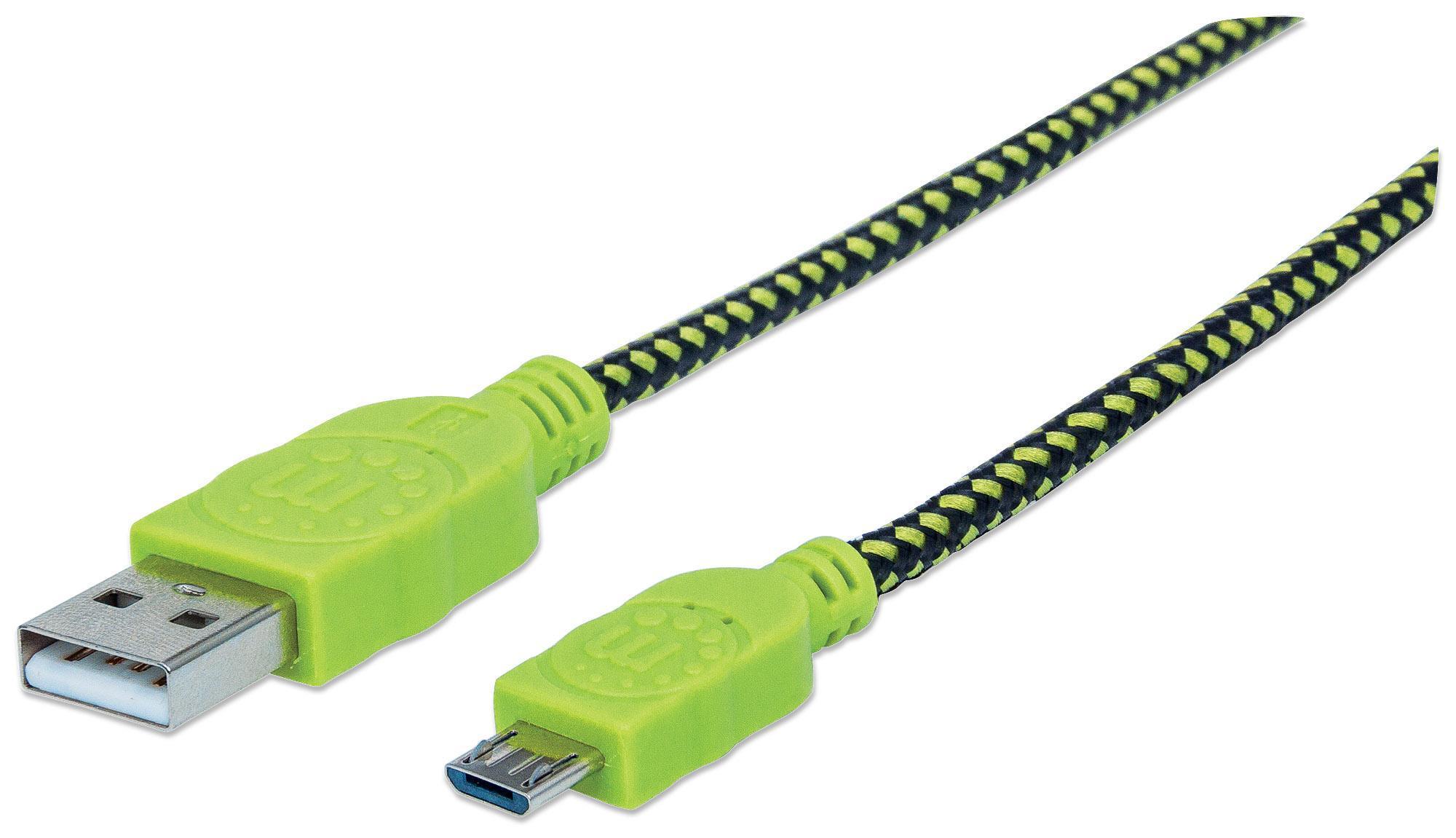 Cavo Micro USB Guaina Intrecciata USB/MicroUsb 1.8m Nero/Verde MANHATTAN - immagine 3