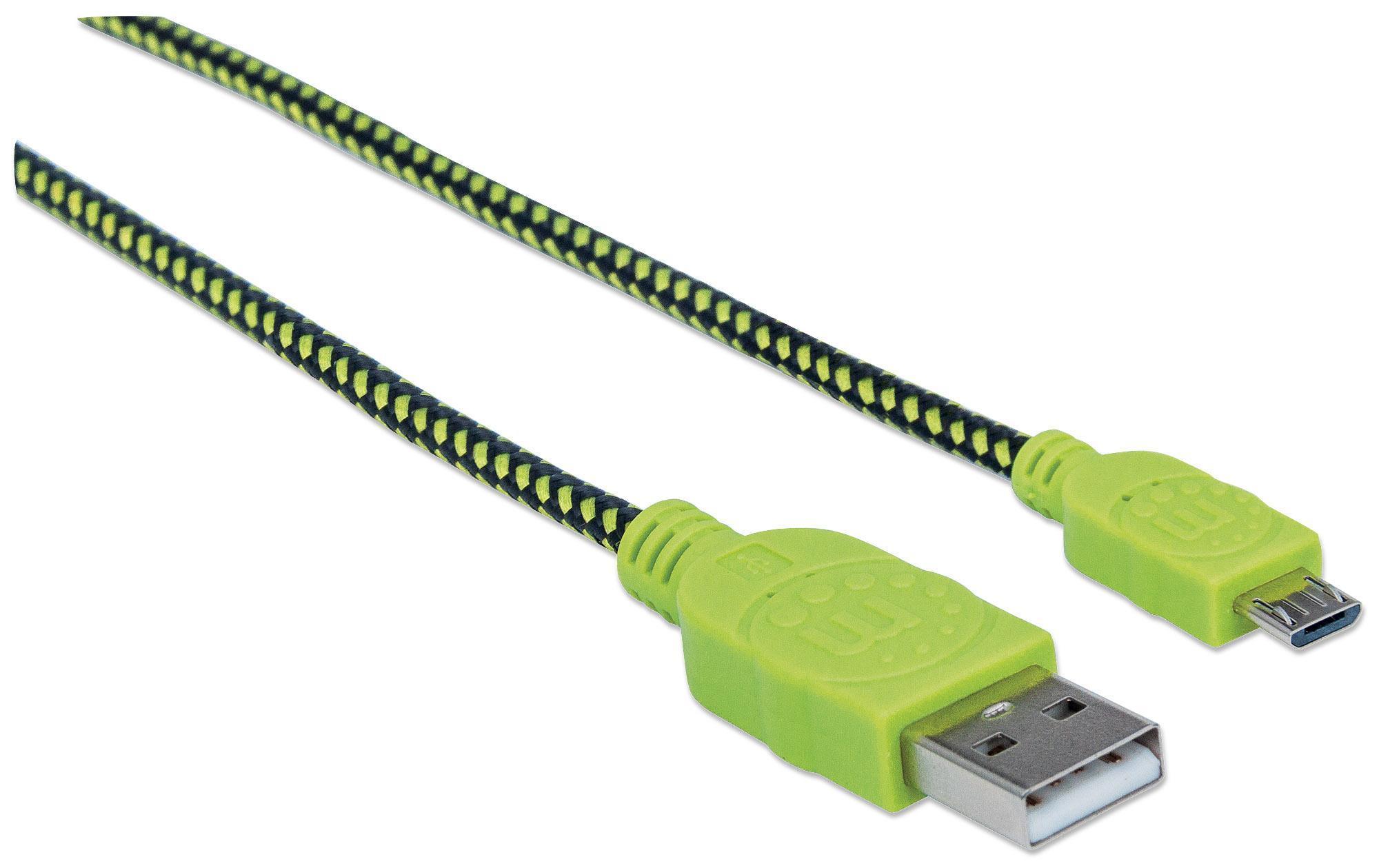 Cavo Micro USB Guaina Intrecciata USB/MicroUsb 1.8m Nero/Verde MANHATTAN - immagine 4