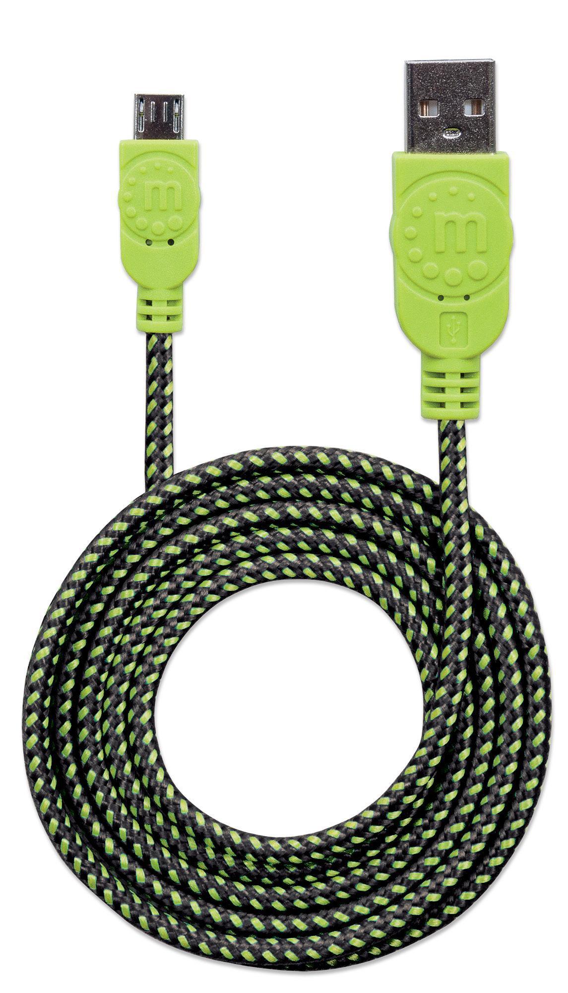 Cavo Micro USB Guaina Intrecciata USB/MicroUsb 1.8m Nero/Verde MANHATTAN