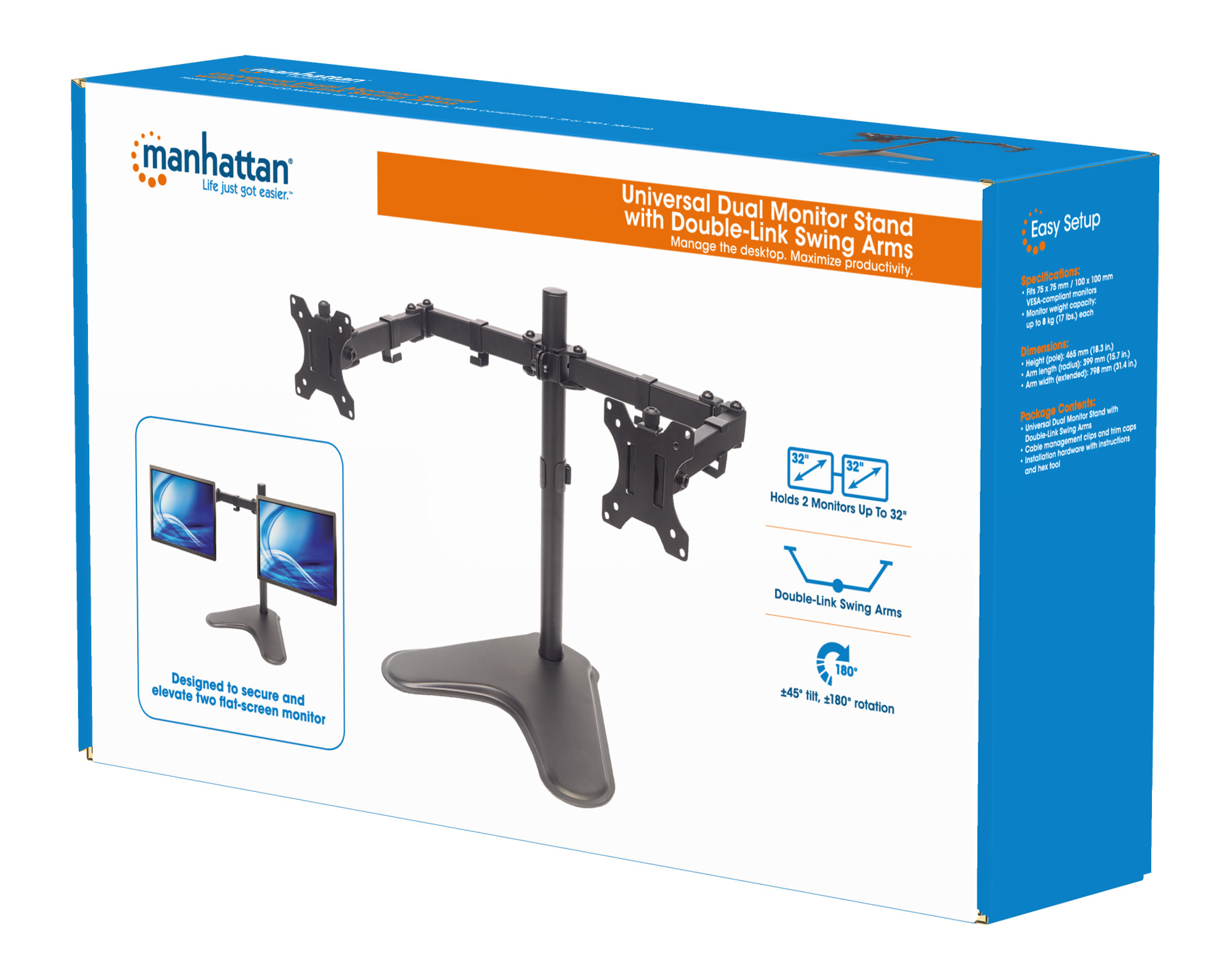 Simple Houseware Supporto Da Scrivania Per Doppio Monitor Con Cassetto, Marrone Rustico, Lunghezza Regolabile 74-104 Cm