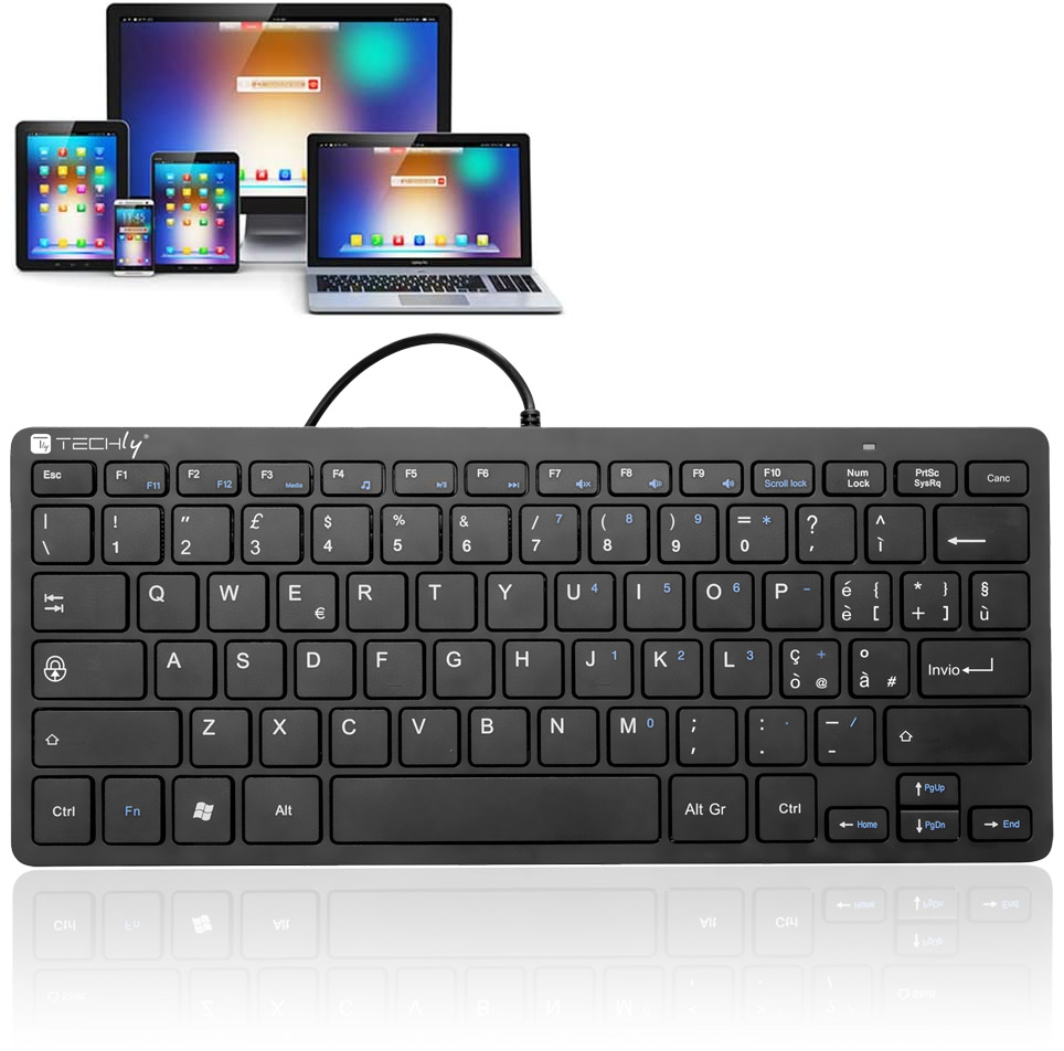 Mini Tastiera USB Universale Silenziosa Ultra Sottile 78 Tasti Nero TECHLY