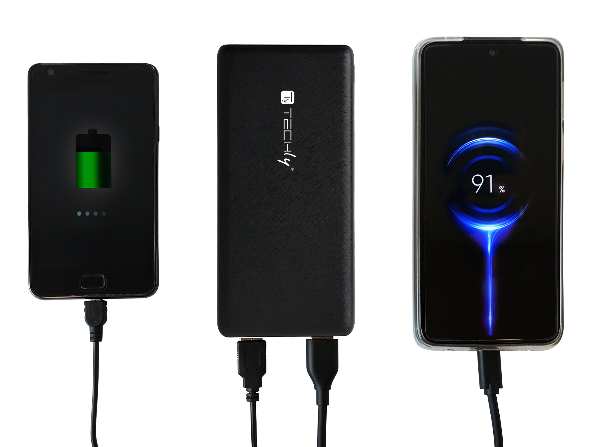 Power Bank Caricatore da 10000 mAh 2x USB 1x USB-C™ con Cavo USB-C™ TECHLY - immagine 6