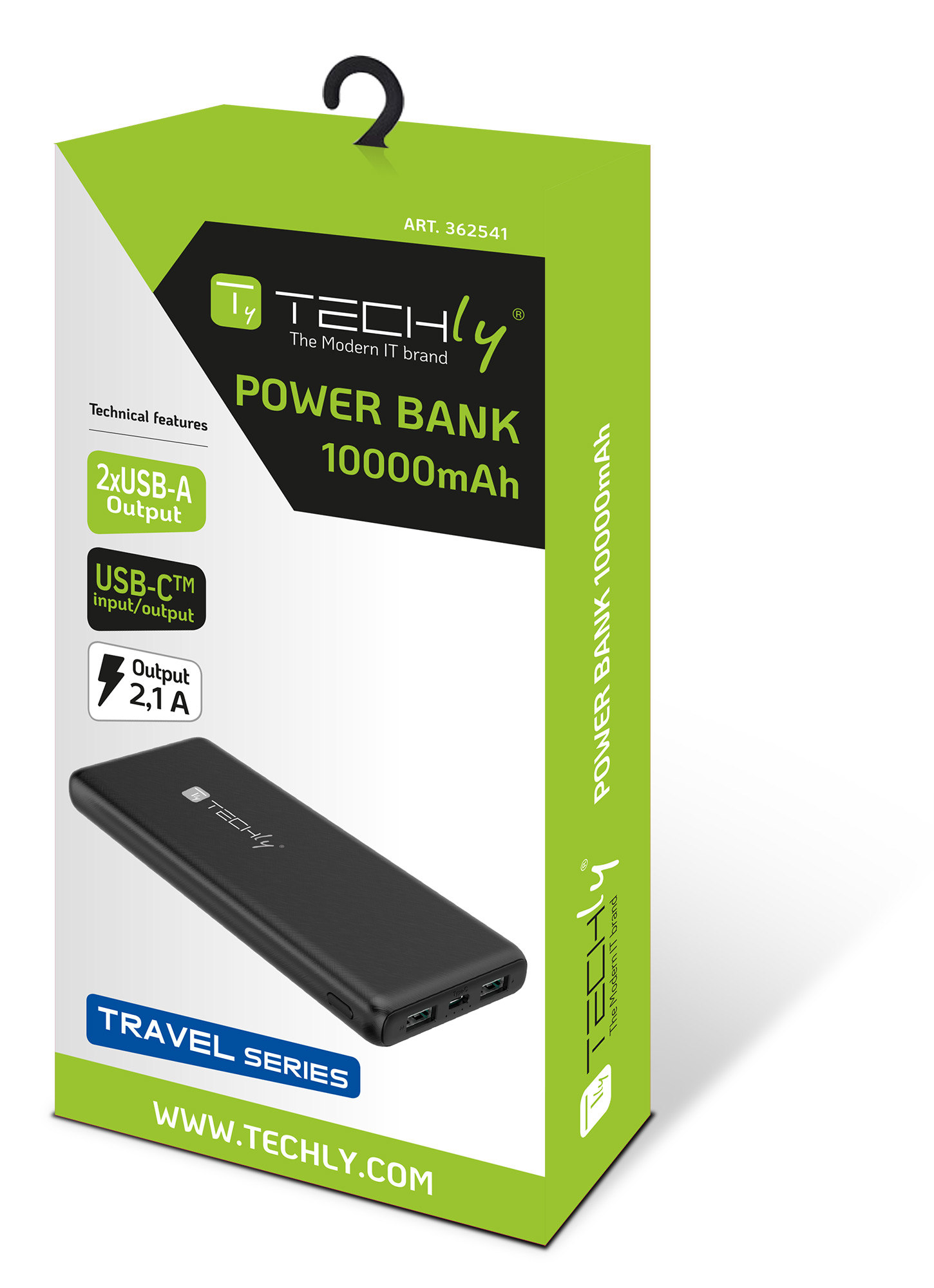 Power Bank Caricatore da 10000 mAh 2x USB 1x USB-C™ con Cavo USB-C™ TECHLY - immagine 2