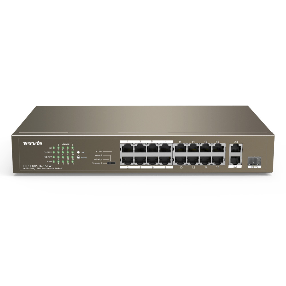 Switch con 16 porte PoE 10/100Mbps + 2 Gigabit/SFP Slot TENDA