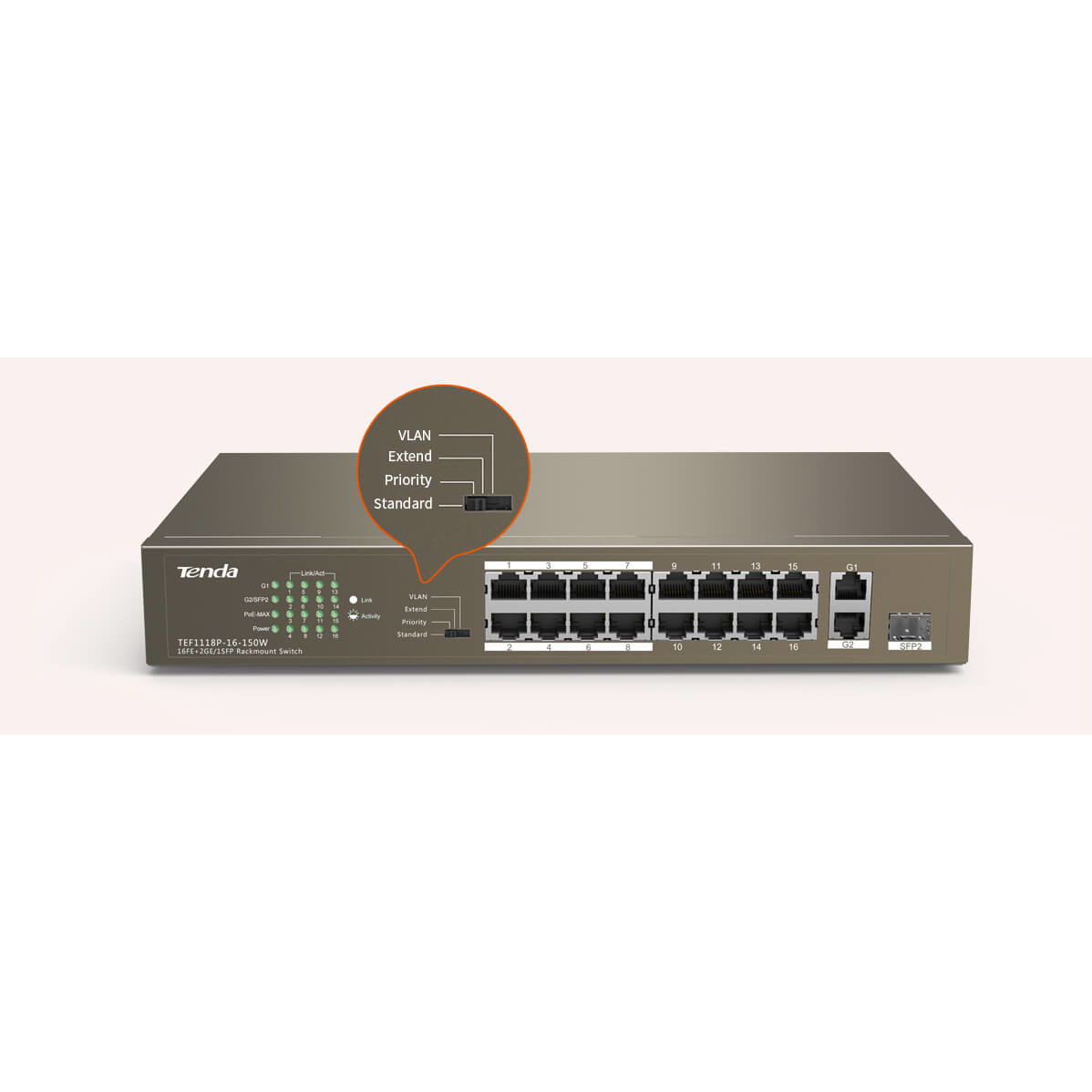 Switch con 16 porte PoE 10/100Mbps + 2 Gigabit/SFP Slot TENDA - immagine 8