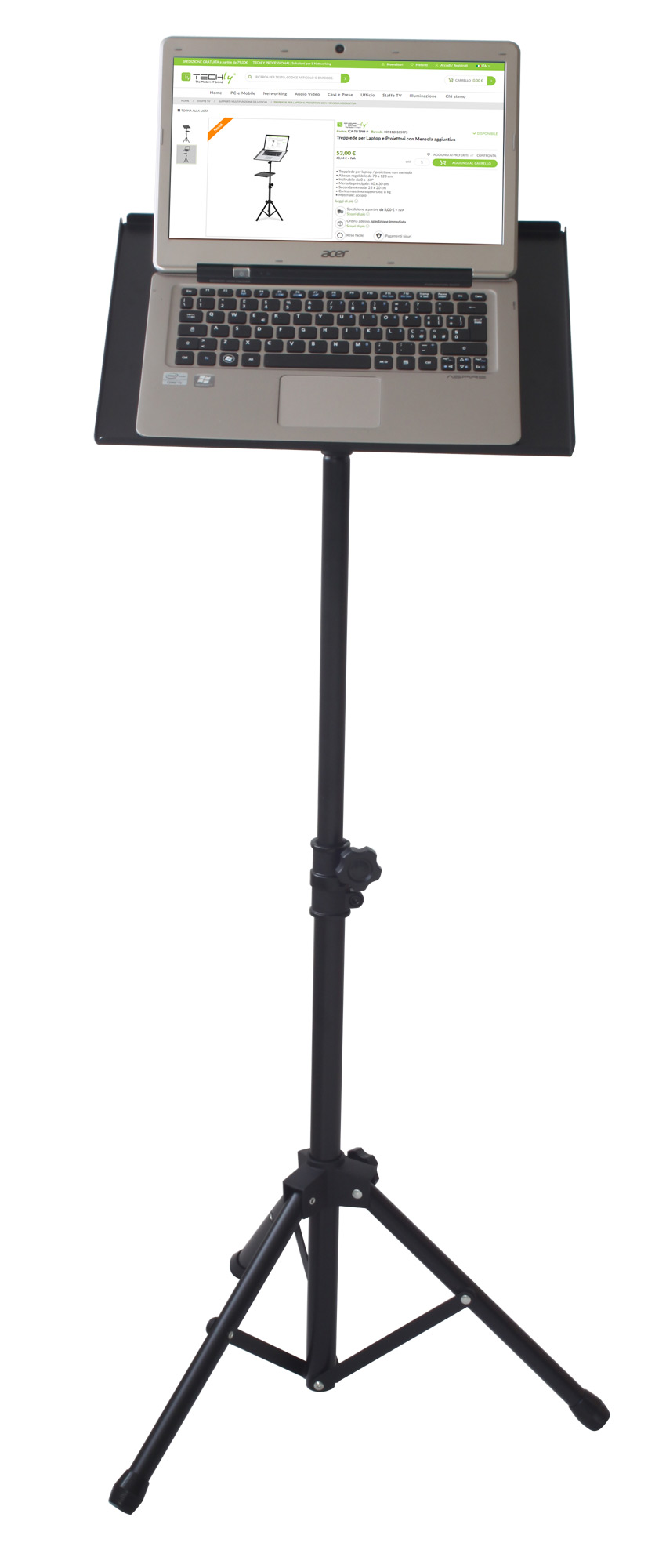 Treppiede Altezza Regolabile per Proiettore Laptop Notebook TV TECHLY