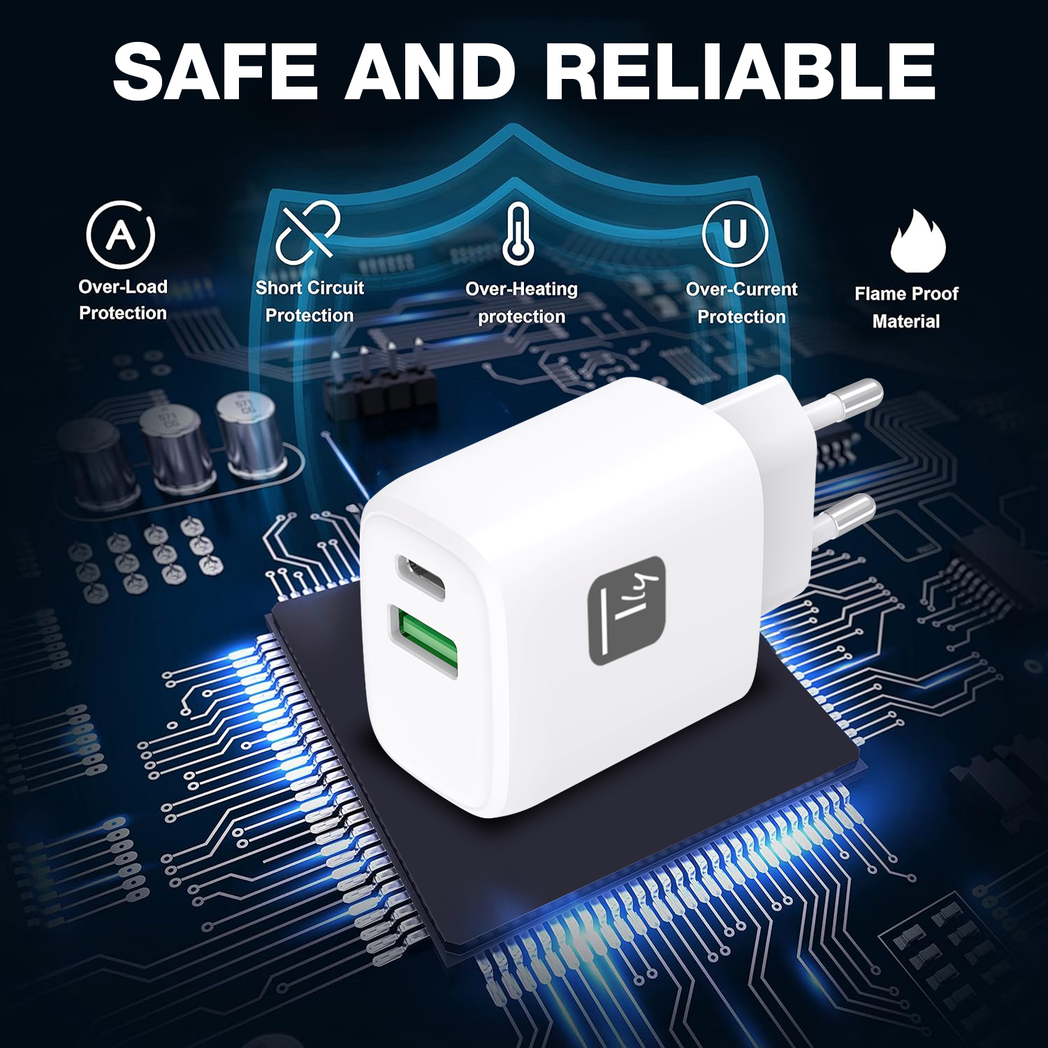 Caricatore Alimentatore USB-C™ 20W e USB-A 18W da Muro TECHLY - immagine 3
