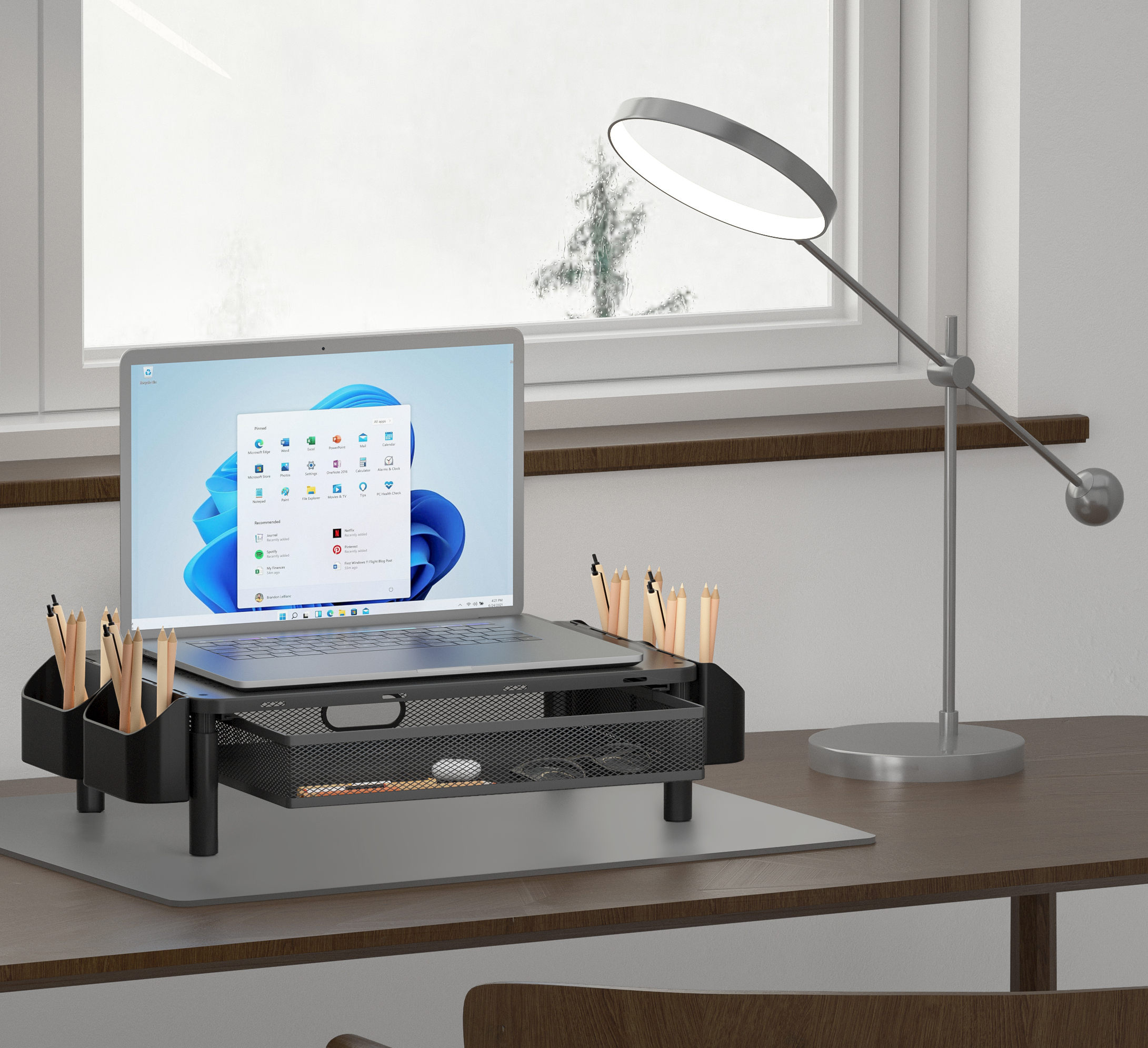 Supporto per Monitor Ergonomico Regolabile a 3 Altezze con Cassetto e Portaoggetti TECHLY - immagine 9