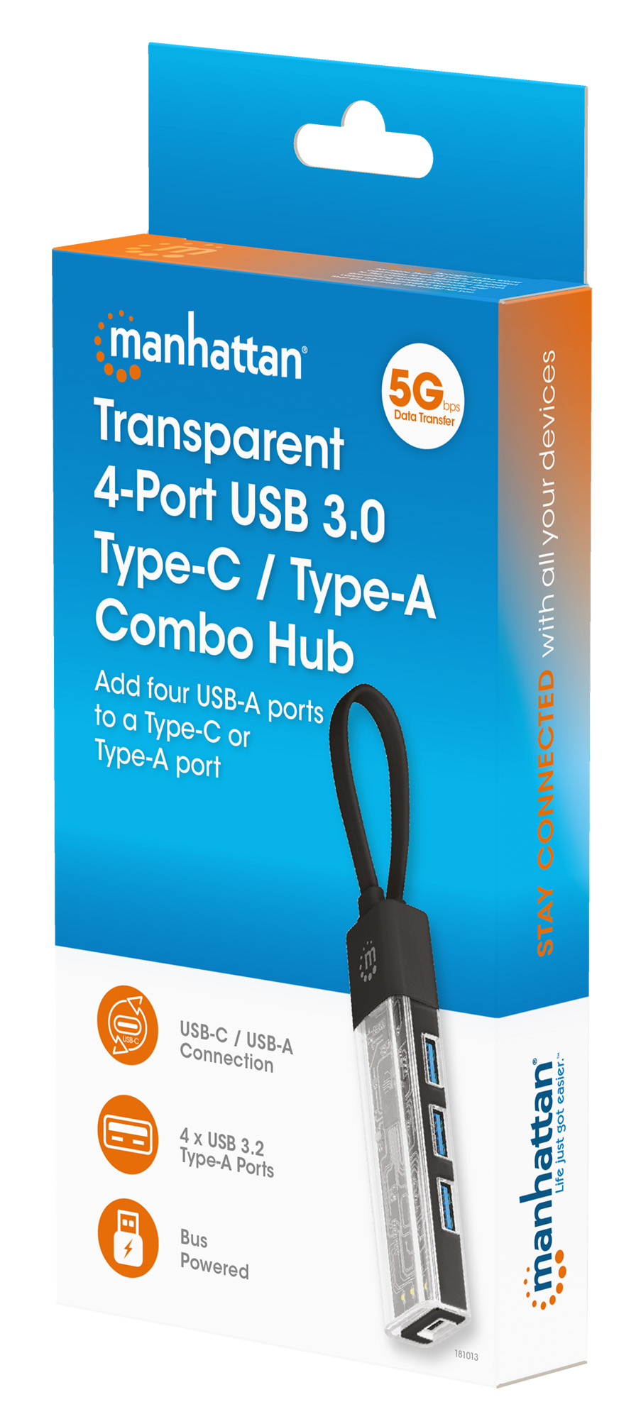 Hub Combo USB 3.0 USB-C™ e USB-A 4 Porte Nero Trasparente MANHATTAN - immagine 2