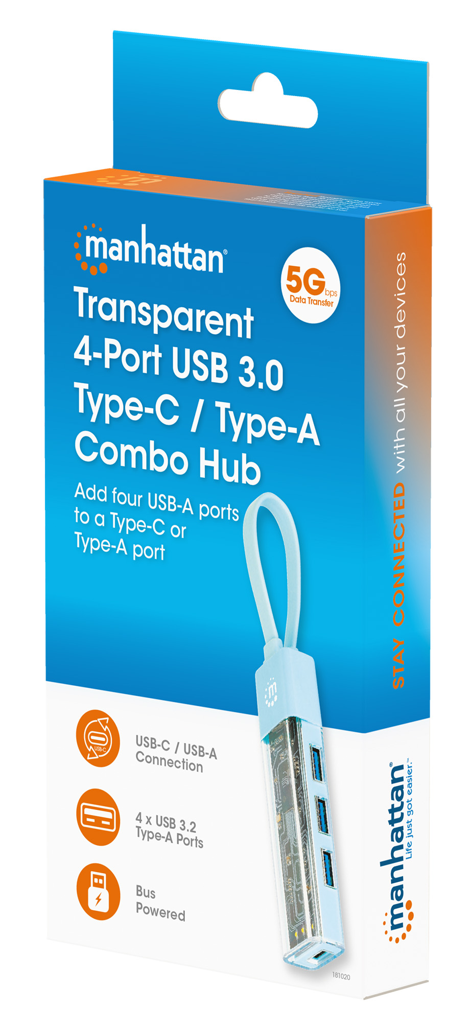 Hub Combo USB 3.0 USB-C™ e USB-A 4 Porte Verde Trasparente MANHATTAN - immagine 2