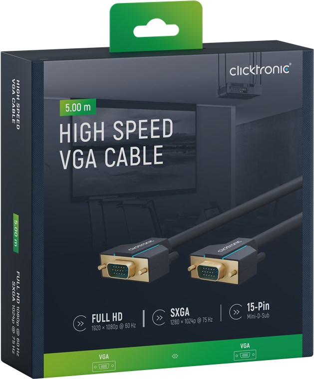 Cavo VGA Premium 5m con Connettori Dorati CLICKTRONIC - immagine 2
