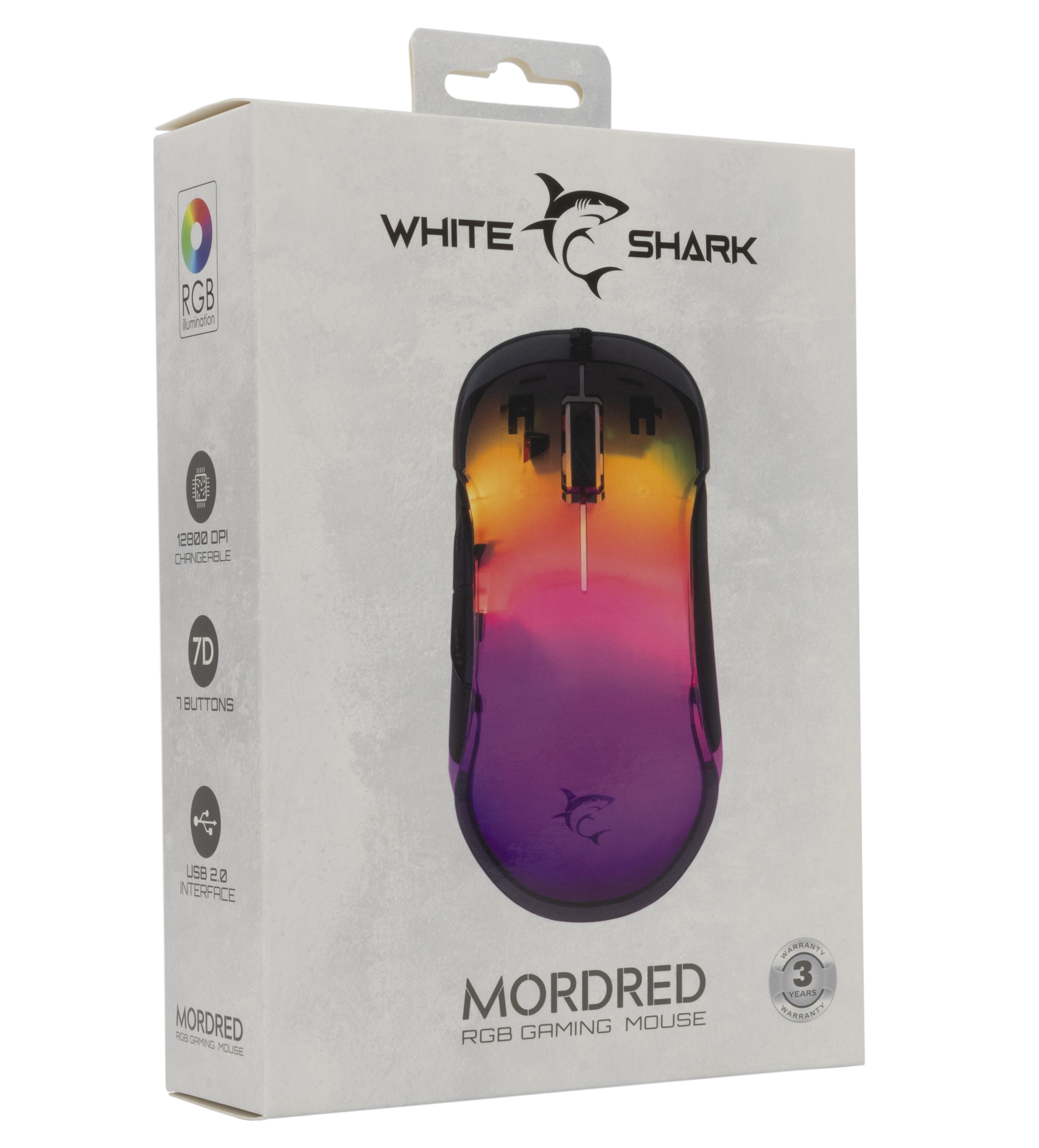 Mouse Gaming RGB USB 12800 dpi 7 Tasti Nero Mordred WHITE SHARK - immagine 2