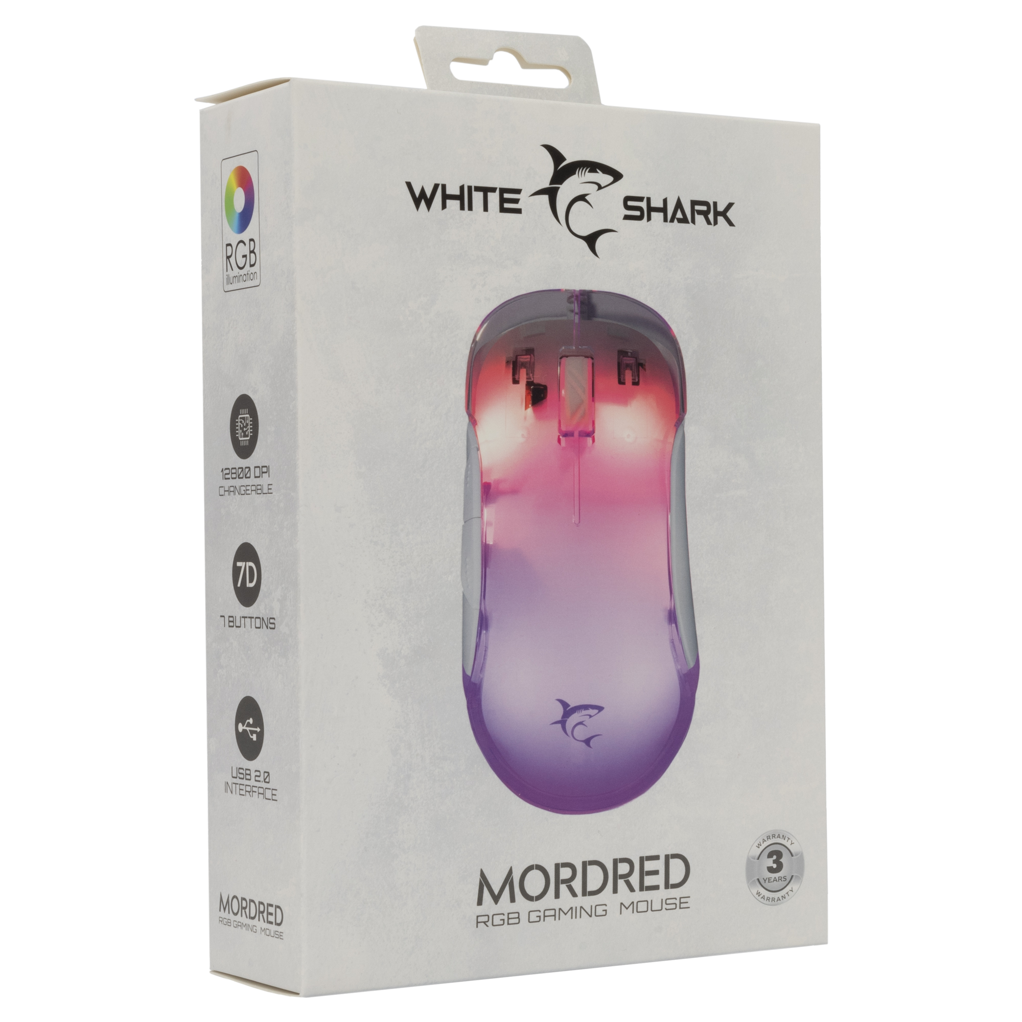 Mouse Gaming RGB USB 12800 dpi 7 Tasti Bianco Mordred WHITE SHARK - immagine 2