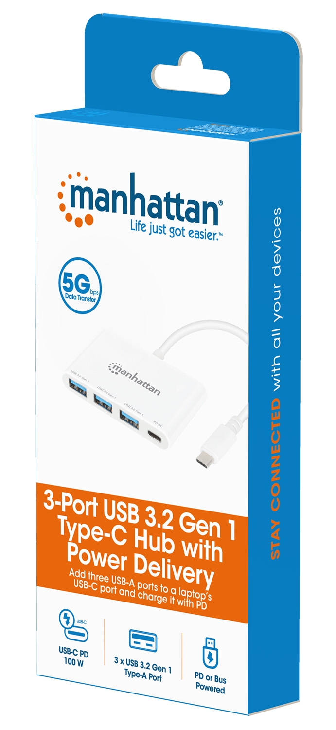 Hub USB 3.2 Gen 1 con 3 porte USB-A e 1 porta USB-C™ Power Delivery MANHATTAN - immagine 2