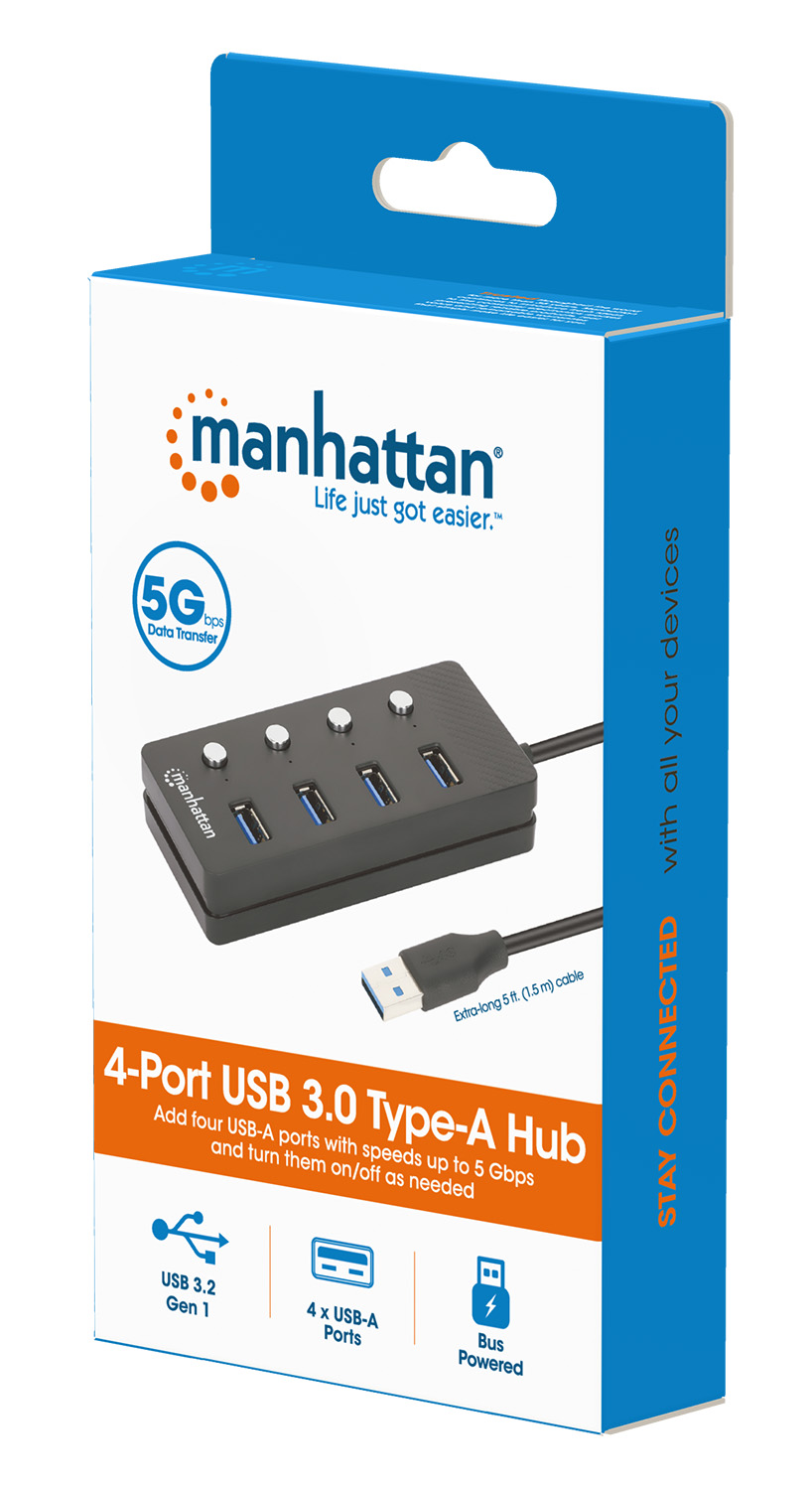 Hub USB 3.0 4 porte Type-A con Interruttori per Singola Porta MANHATTAN - immagine 2
