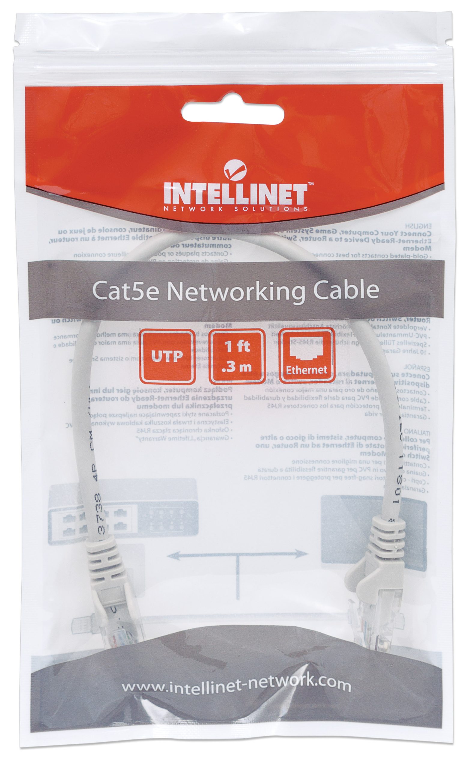 Cavo di rete Patch Cat. 5e Grigio UTP 0,3 m - Rame di alta qualità INTELLINET - immagine 2