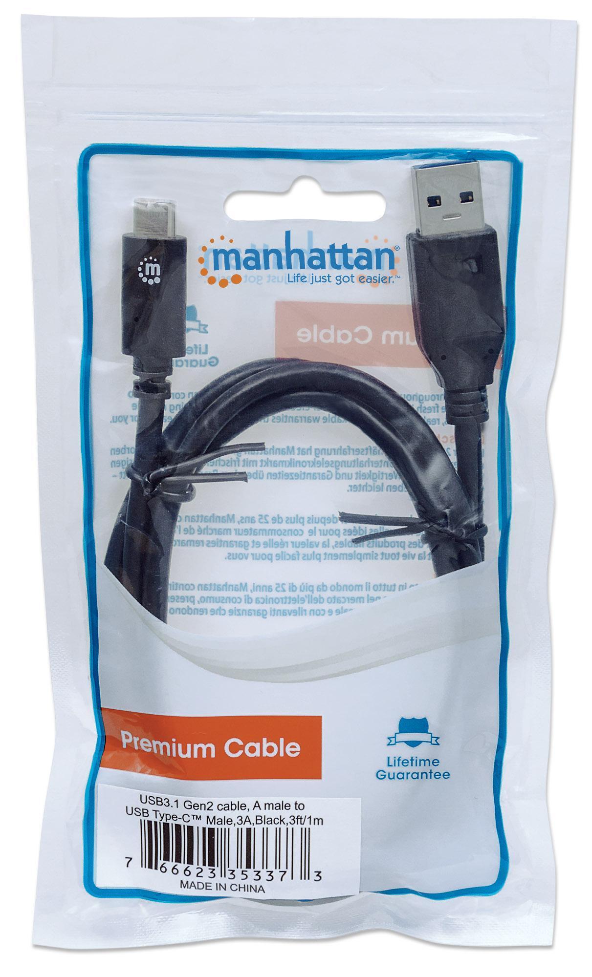 Cavo USB 3.2 Gen2 A Maschio / USB-C™ Maschio 1m Nero MANHATTAN - immagine 2