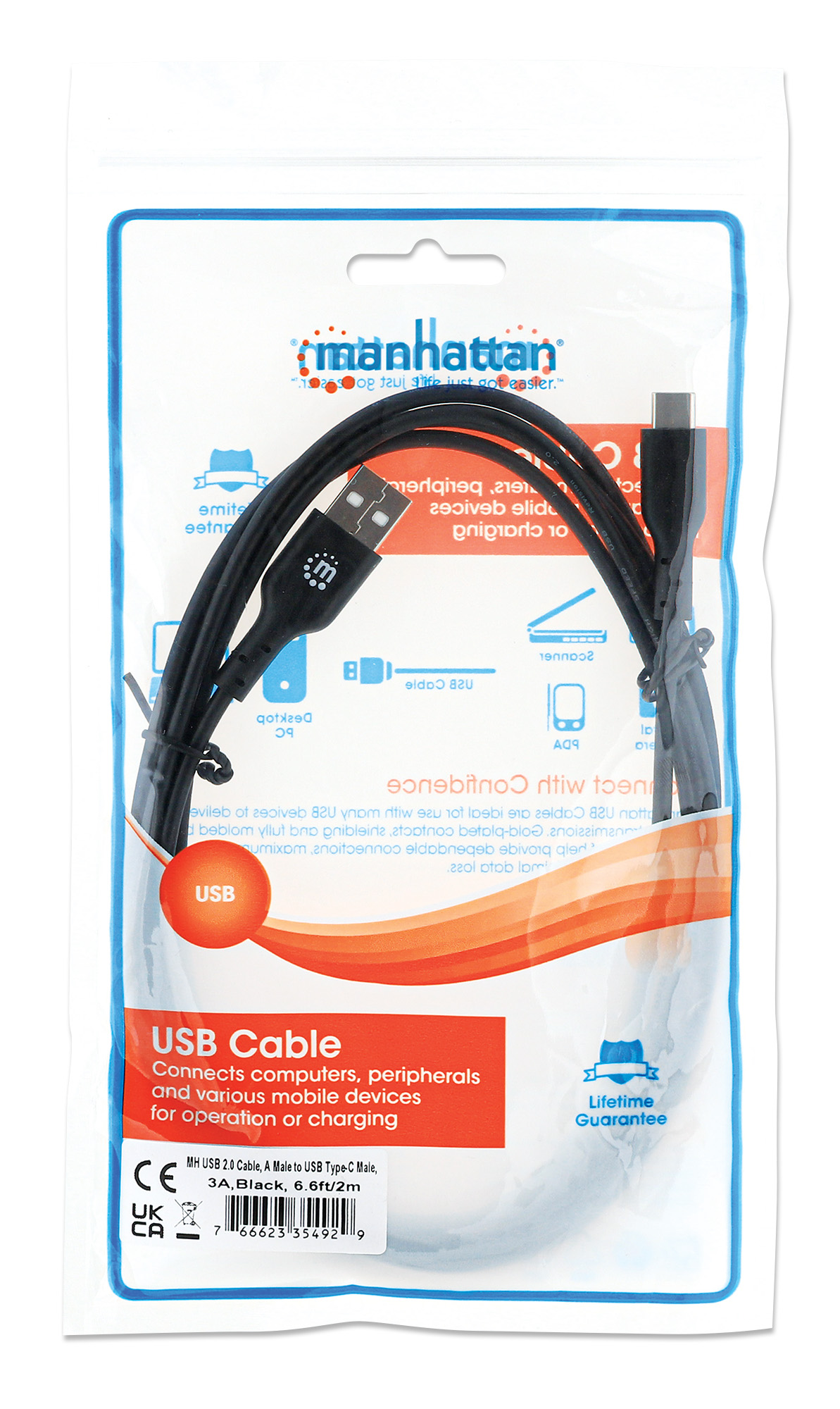 Cavo HiSpeed USB A Maschio / USB-C Maschio 2m Nero MANHATTAN - immagine 2