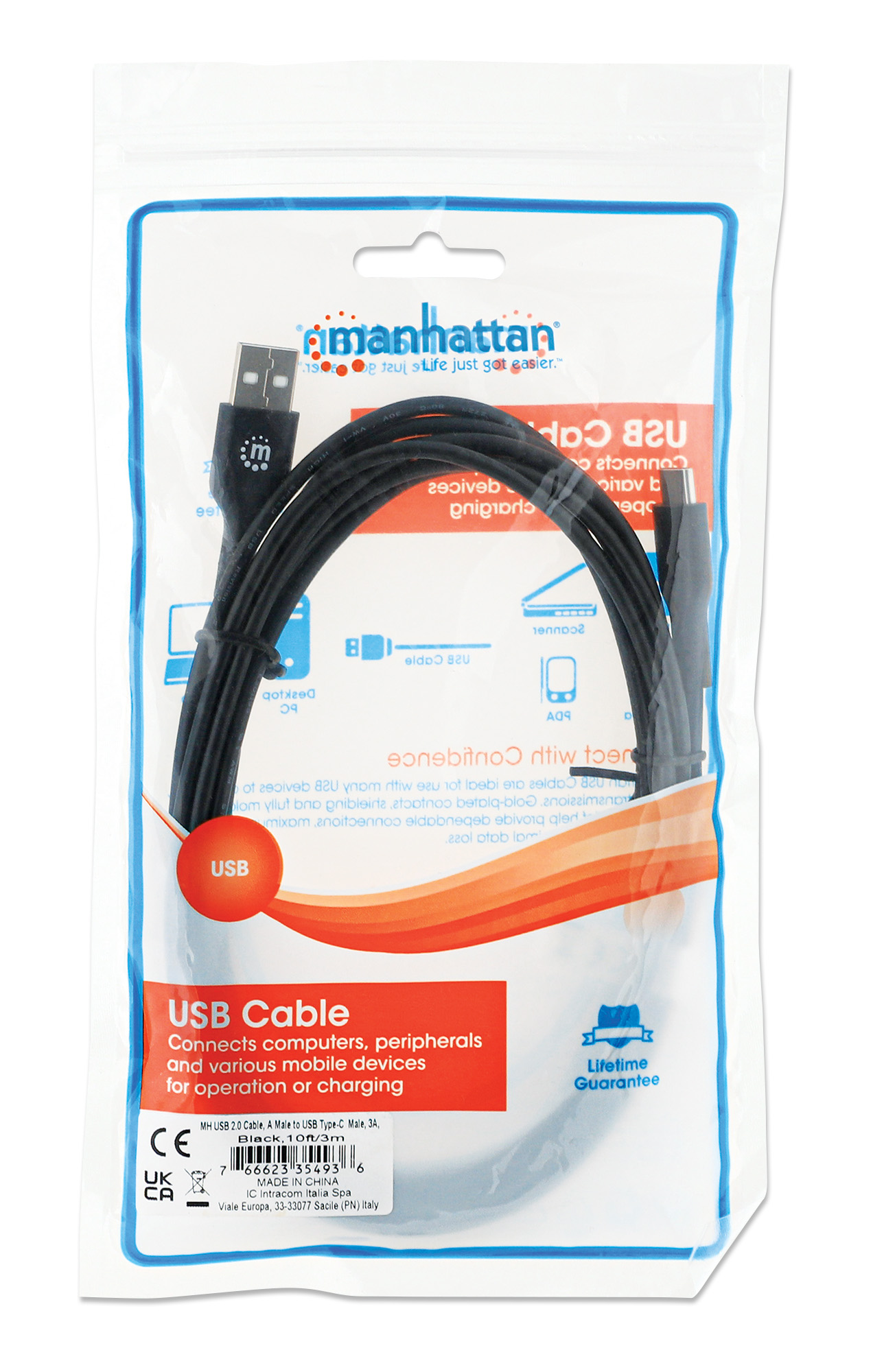 Cavo HiSpeed USB A Maschio / USB-C Maschio 3m Nero MANHATTAN - immagine 2