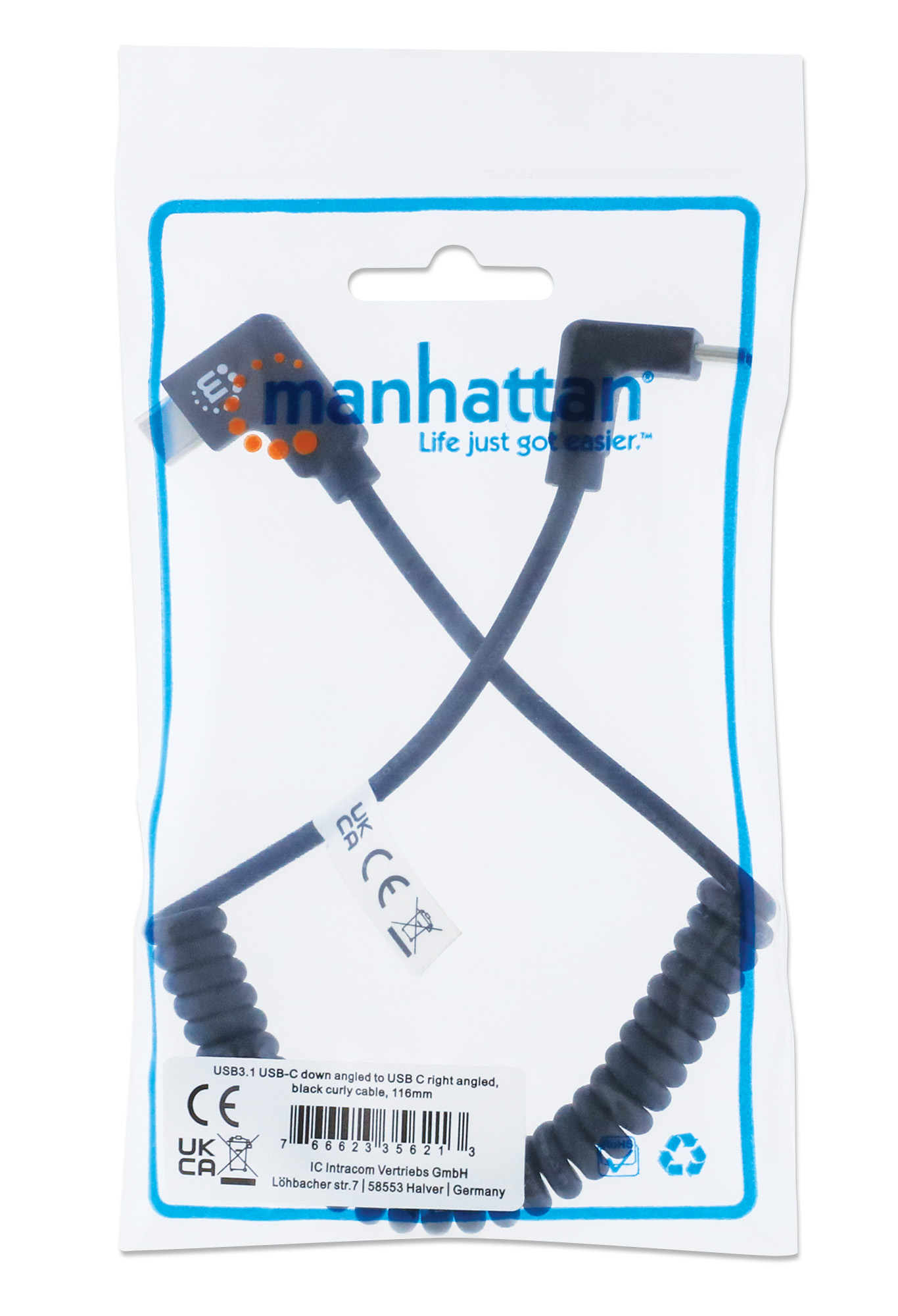 Cavo di Ricarica USB-C™ a USB-C™ 1m Spiralato Nero MANHATTAN - immagine 2