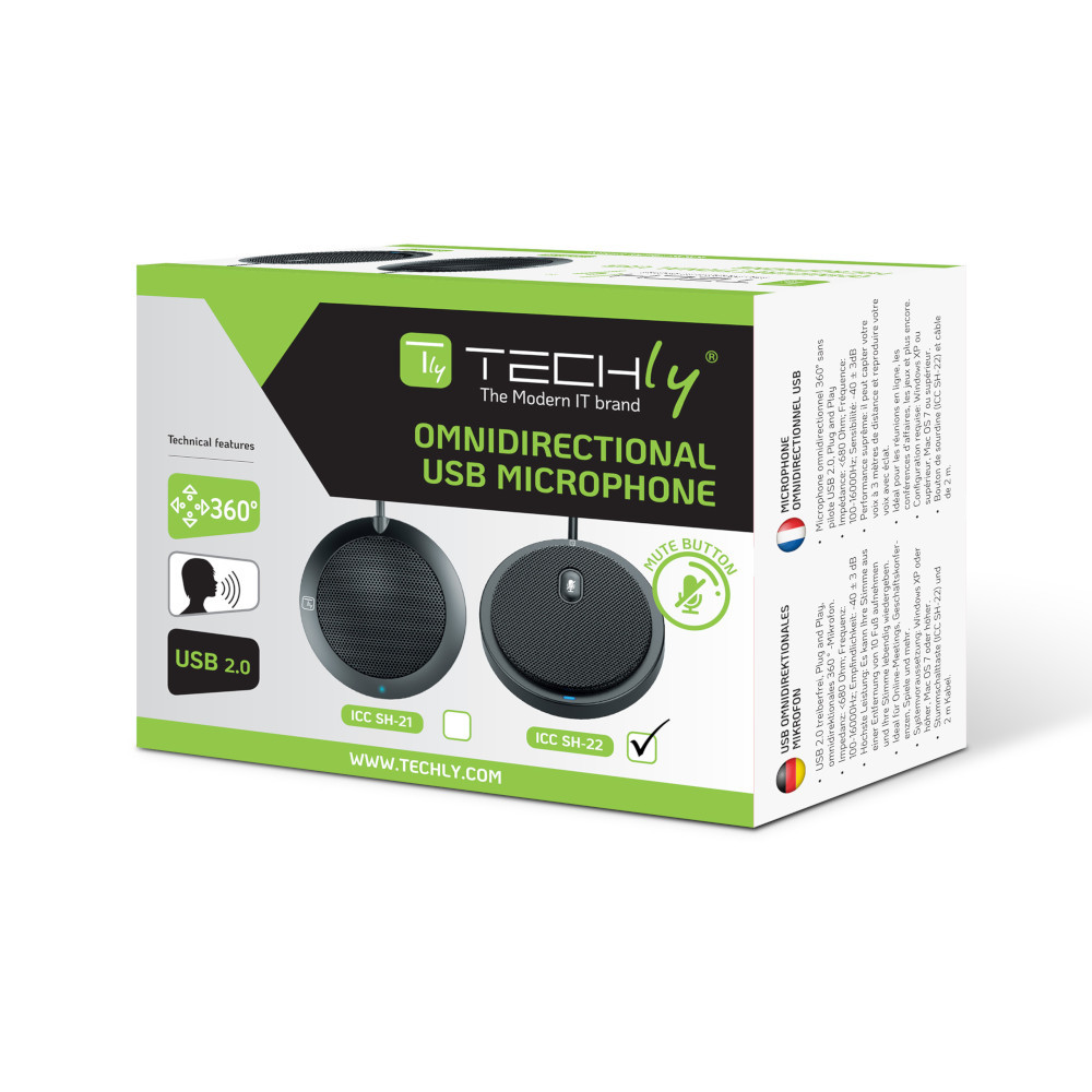 Microfono USB Omnidirezionale da Conferenza con Tasto Muto TECHLY - immagine 2