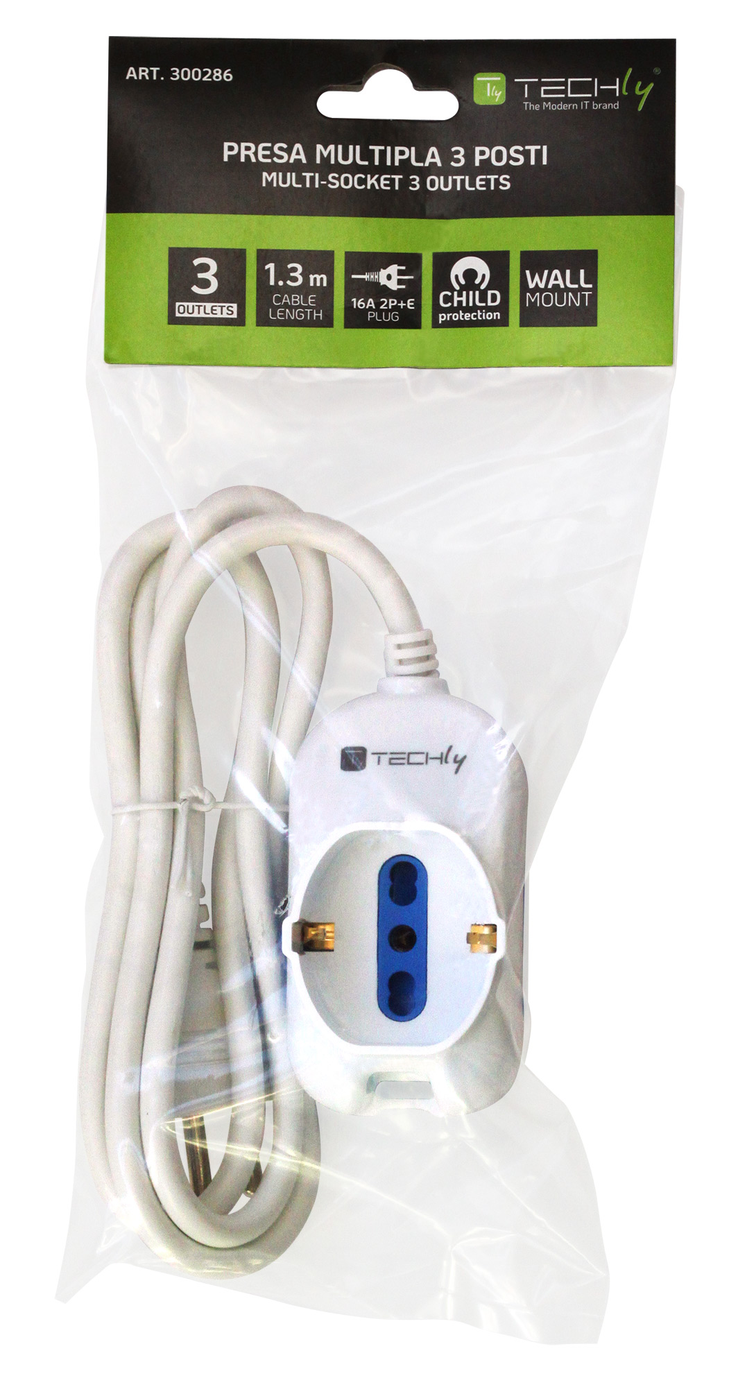 Multipresa Bipasso Italiana con 2 Prese Schuko TECHLY - immagine 2