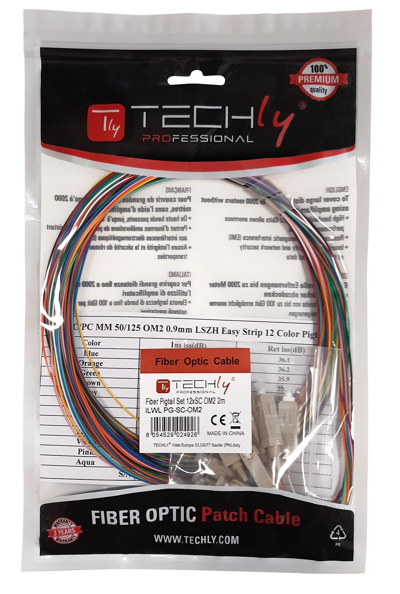 "Kit 12 Pigtail Fibra Ottica Multimodale OM3 SC 50/125 - 2m" TECHLY PROFESSIONAL - immagine 3