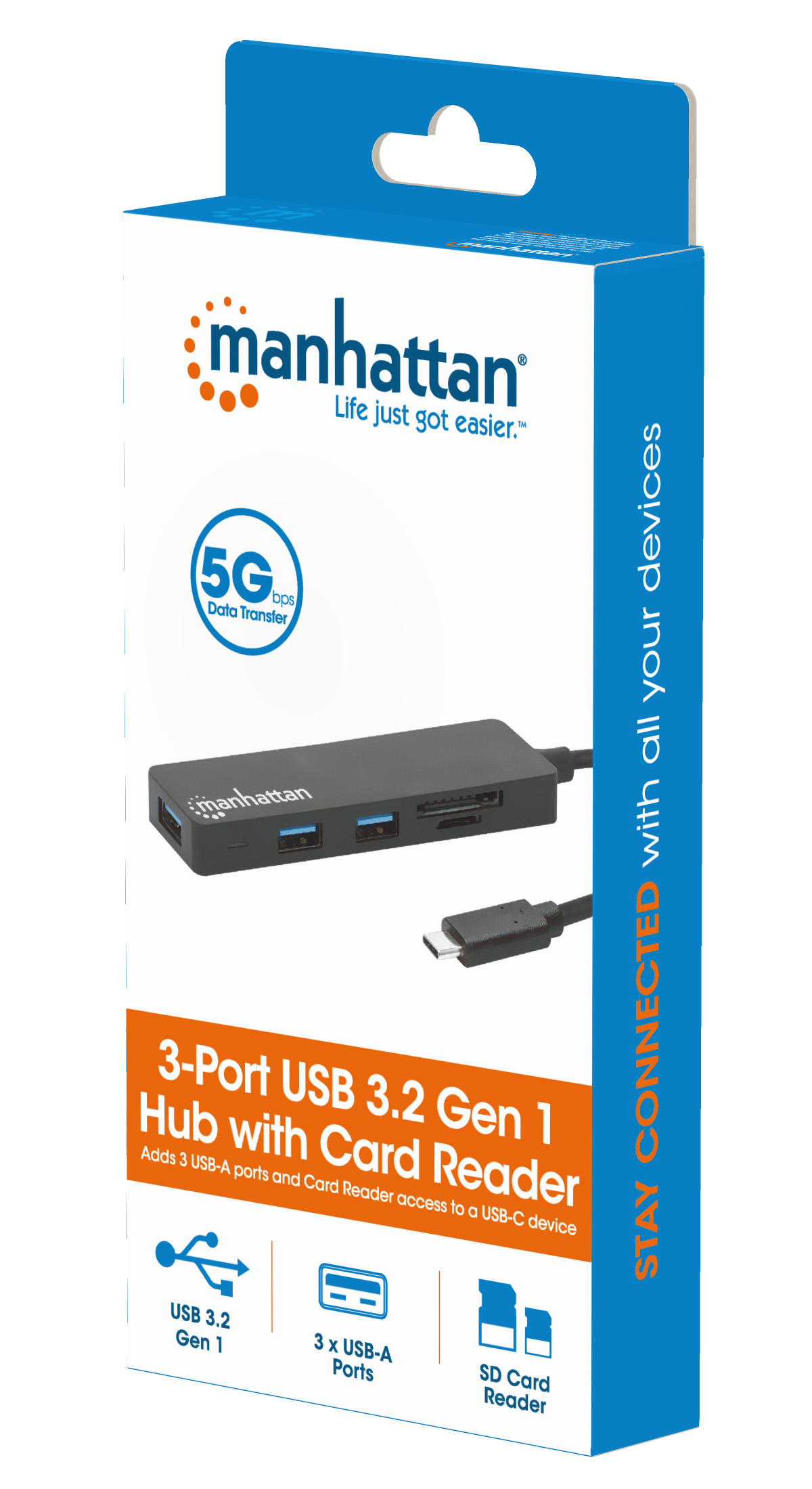 Hub USB-C™ 3.2 Gen 1 a 3 porte con Lettore Schede MANHATTAN - immagine 2