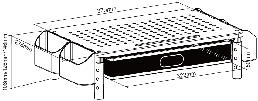 Supporto per Monitor Ergonomico Regolabile a 3 Altezze con Cassetto e Portaoggetti TECHLY - immagine 2