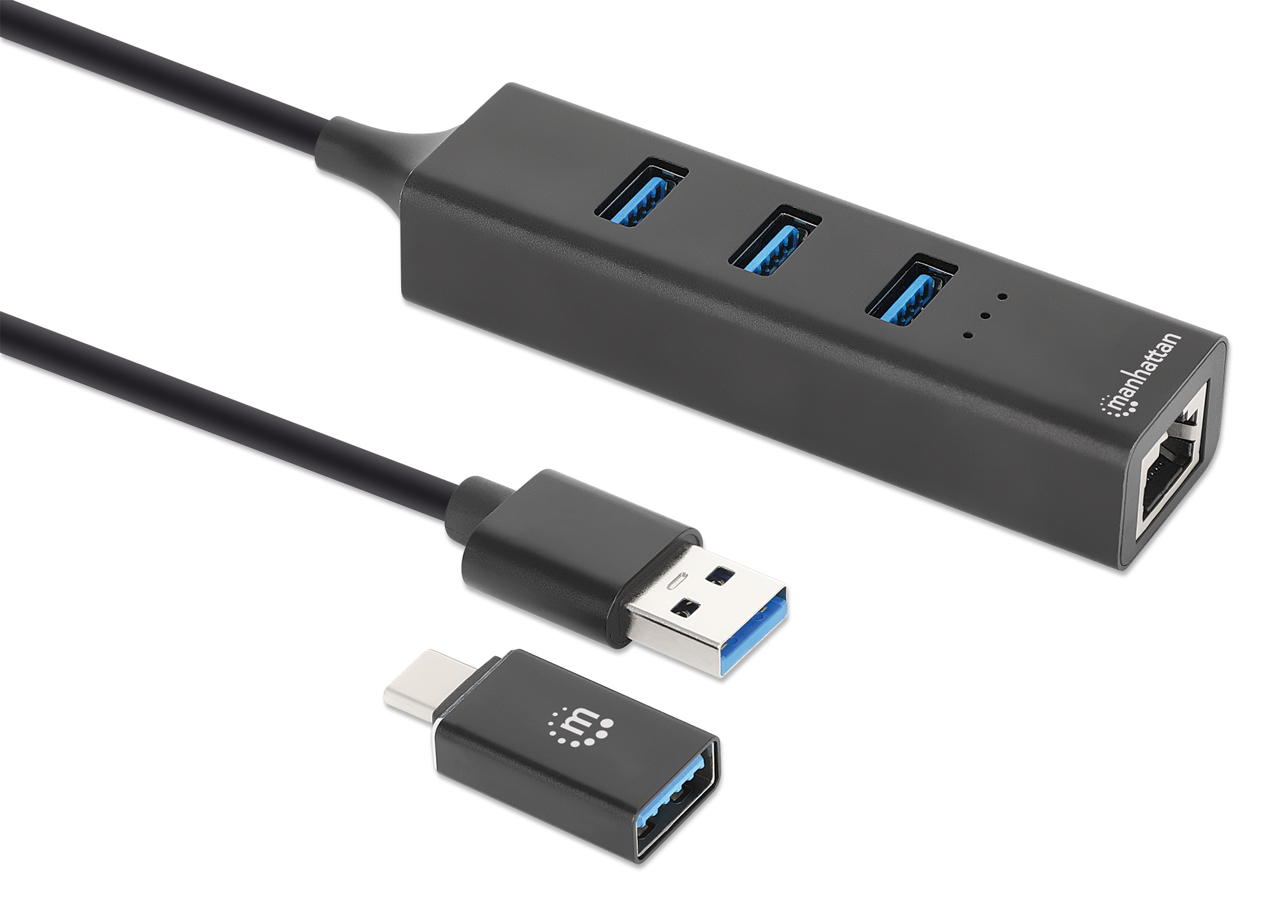 Hub USB 3.0 3 Porte Combo Type-C/A con Adattatore di Rete Gigabit MANHATTAN - immagine 3