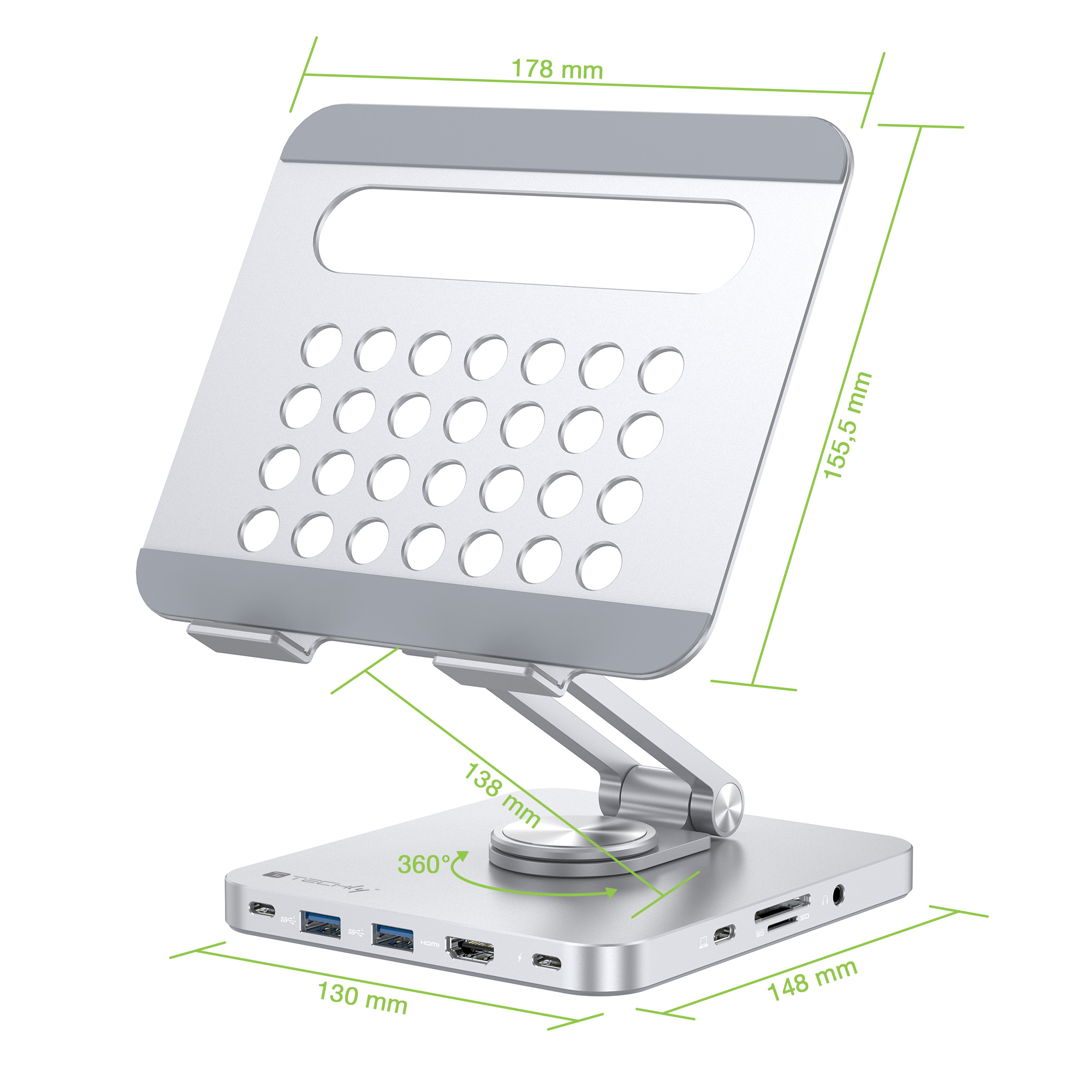 Supporto per Tablet Hub Docking Station USB-C&trade; 8 in 1 TECHLY - immagine 3