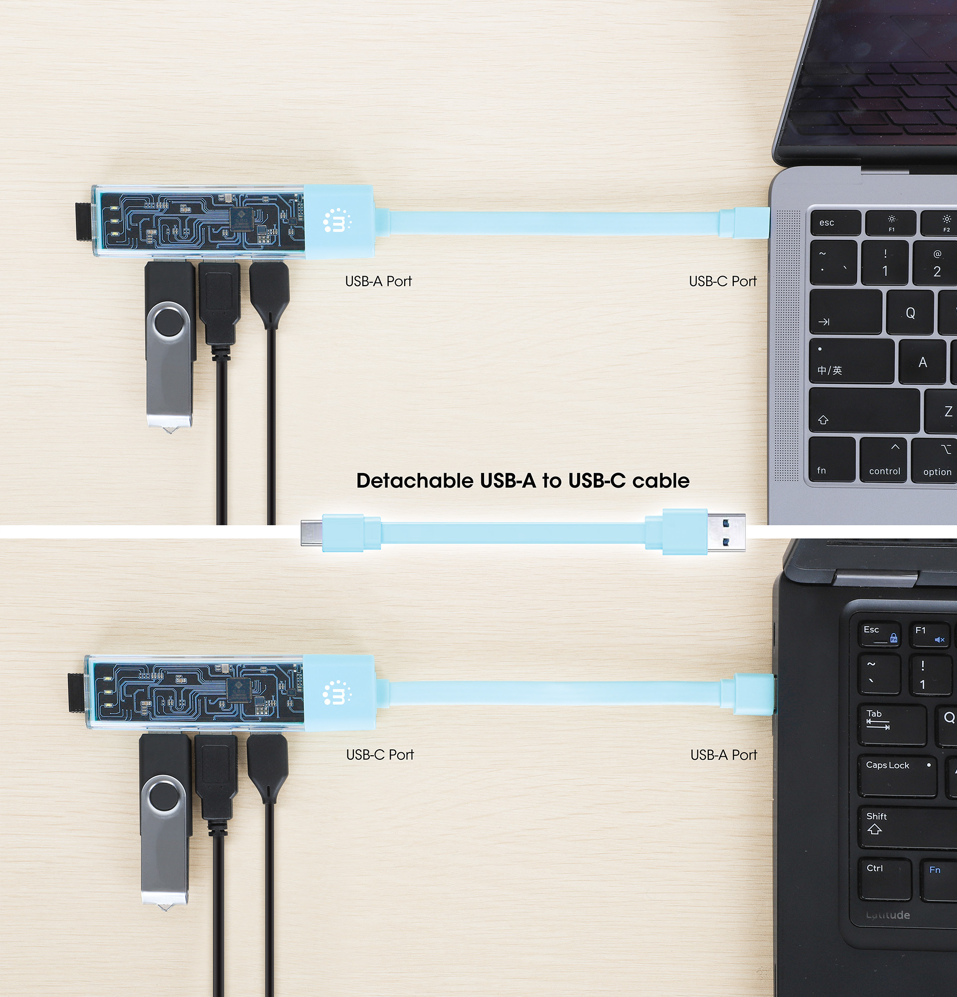 Hub Combo USB 3.0 USB-C™ e USB-A 4 Porte Verde Trasparente MANHATTAN - immagine 4