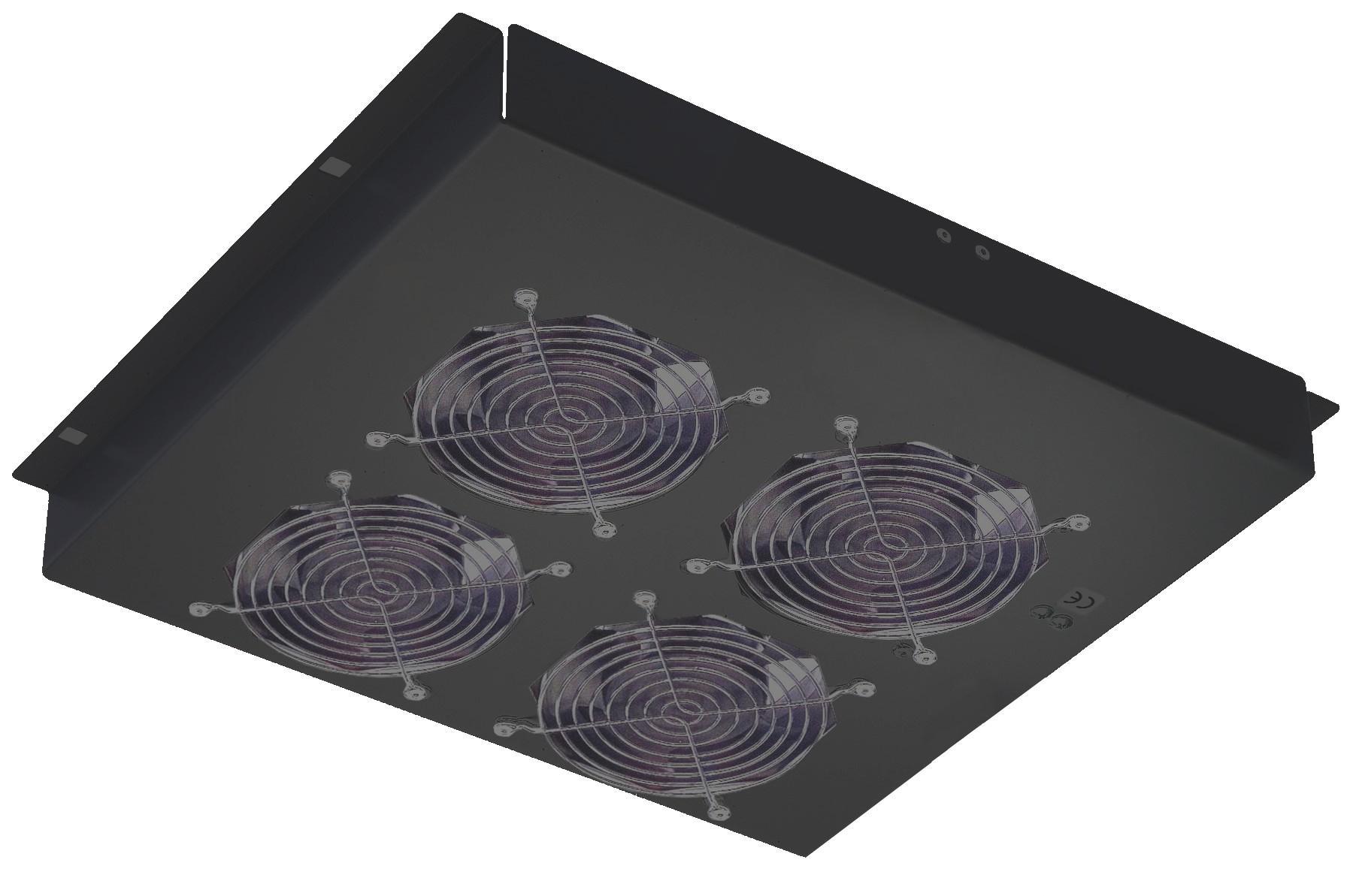Gruppo di 4 Ventole a Soffitto Senza Termostato per Rack 19'' Nero INTELLINET