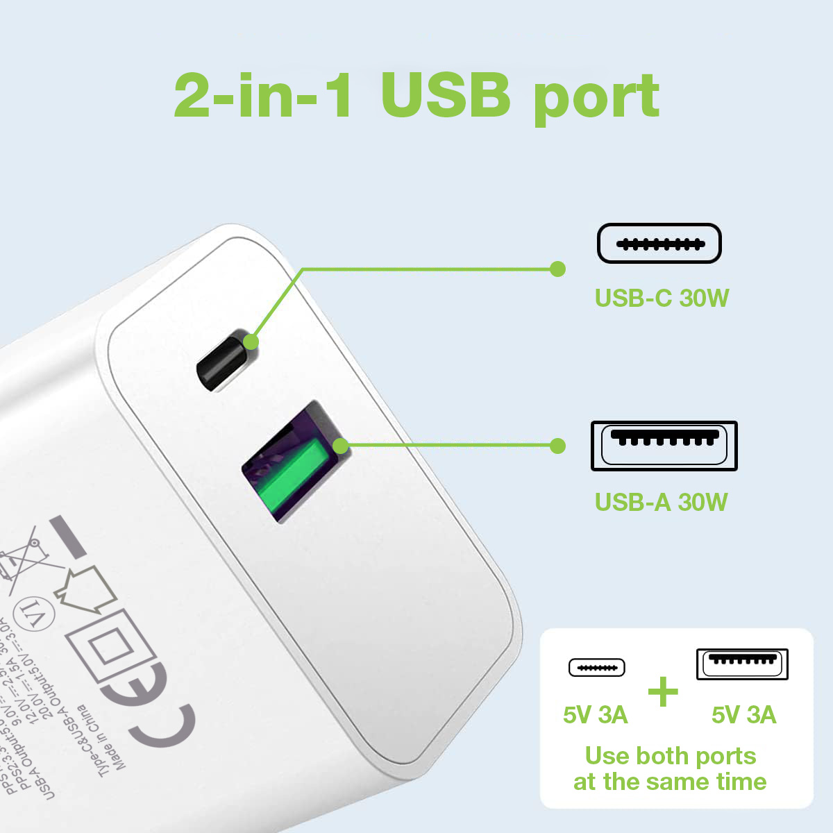 Caricatore Alimentatore USB-C™ 30W e USB-A QC3.0 da Muro TECHLY - immagine 4