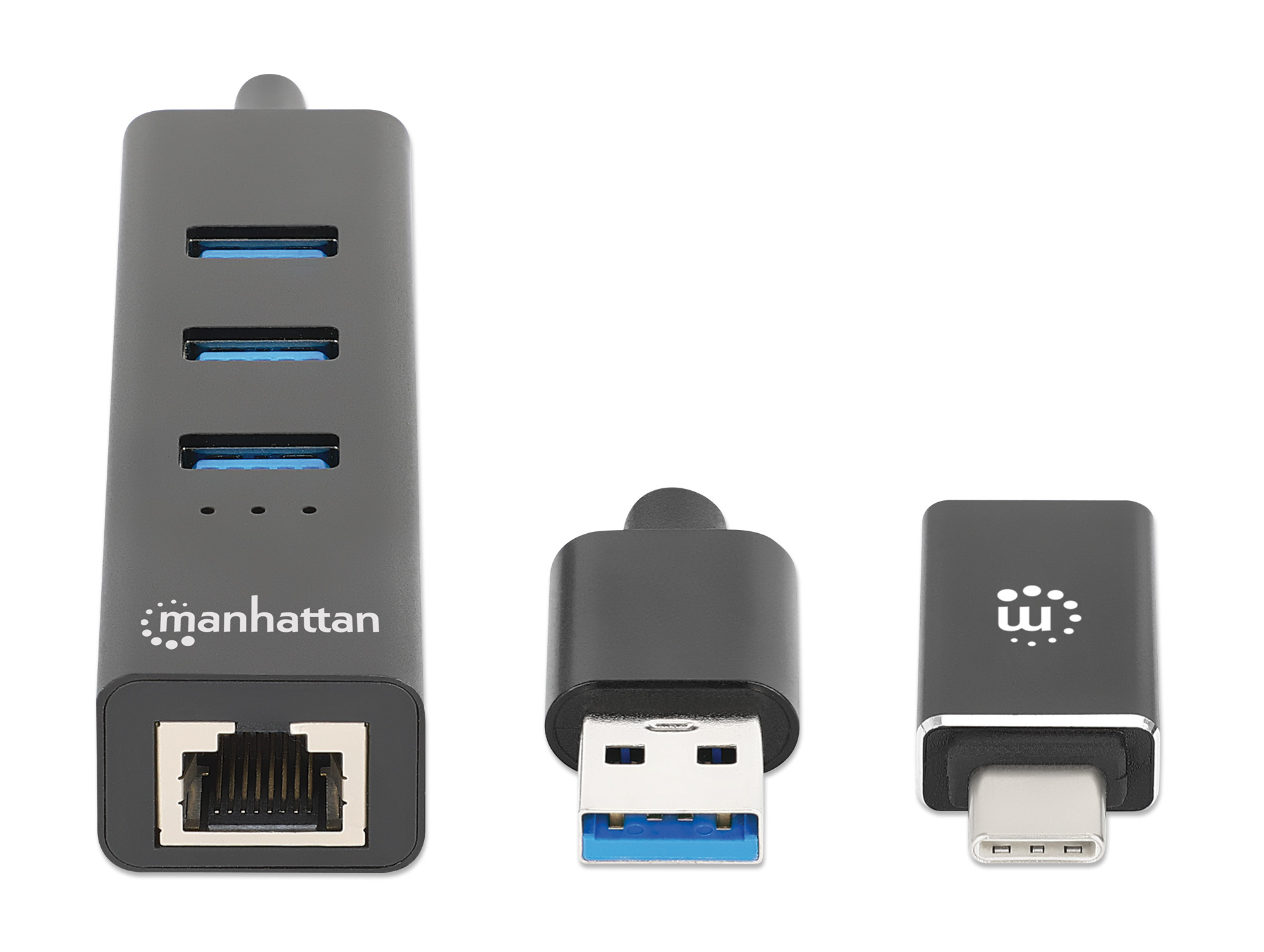 Hub USB 3.0 3 Porte Combo Type-C/A con Adattatore di Rete Gigabit MANHATTAN - immagine 4