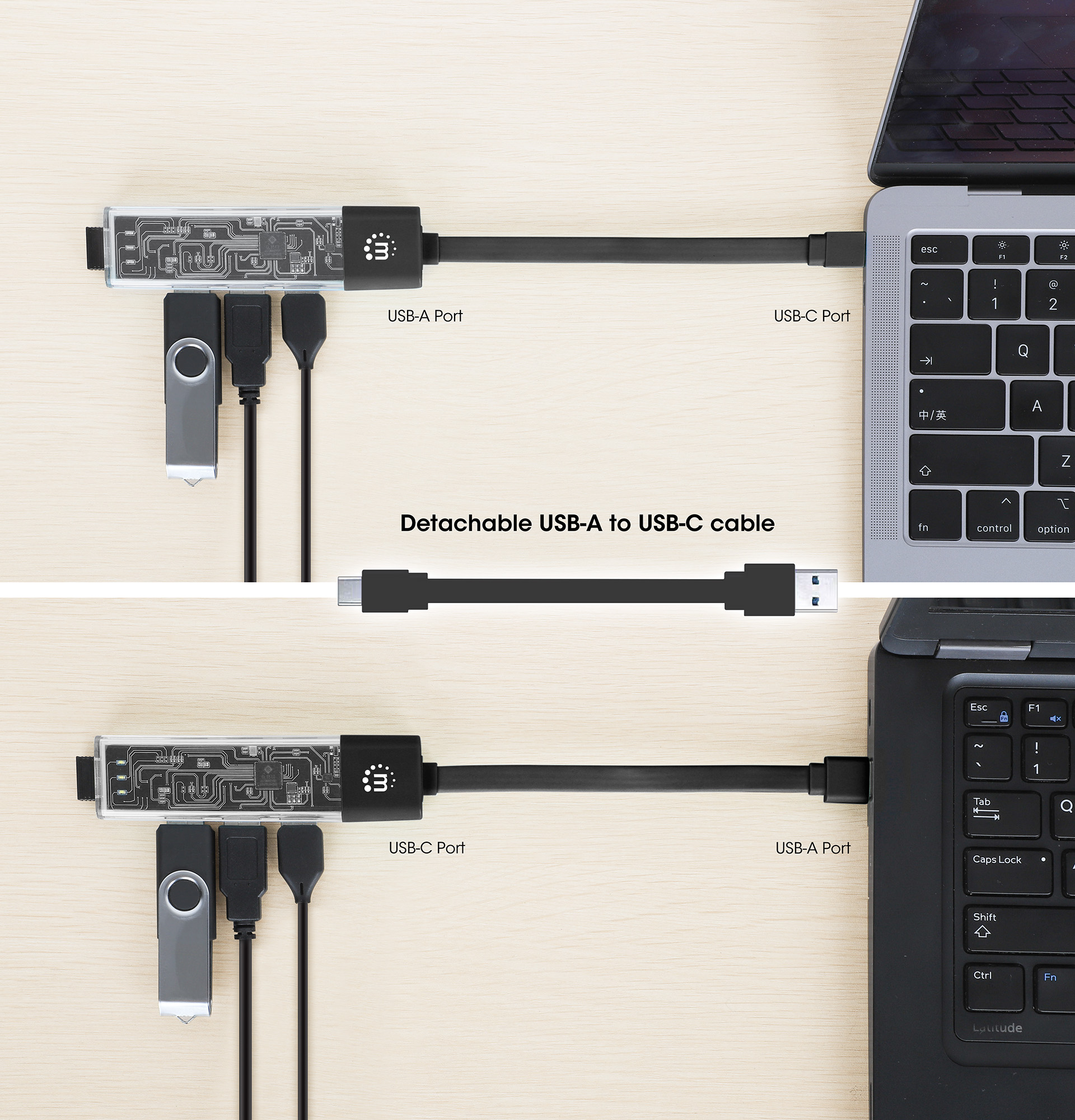 Hub Combo USB 3.0 USB-C™ e USB-A 4 Porte Nero Trasparente MANHATTAN - immagine 5