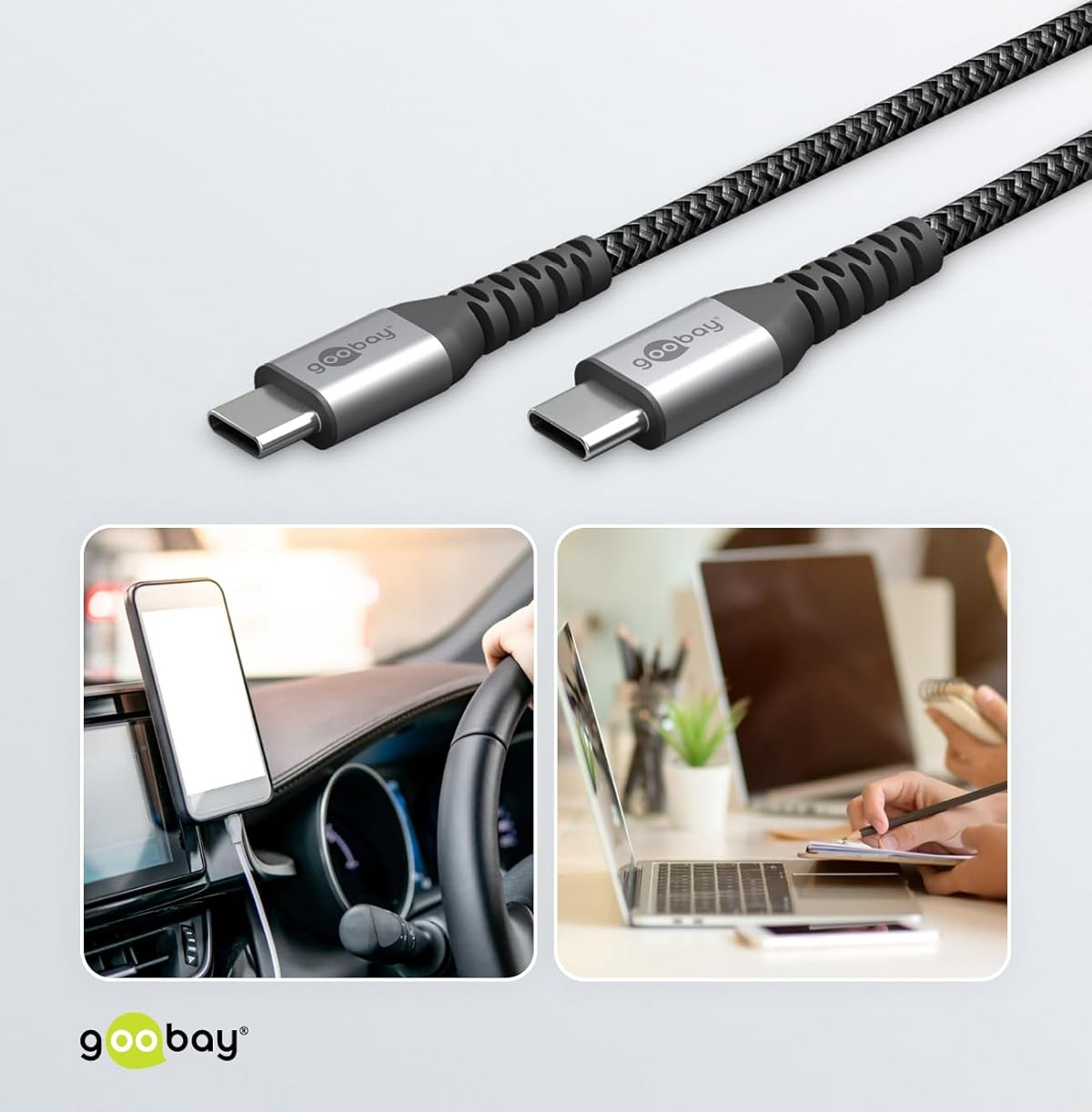 Cavo Tessile USB-C™ Maschio/USB-C™ Maschio 2 m Grigio GOOBAY - immagine 5