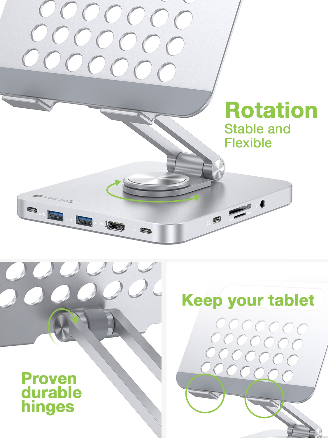 Supporto per Tablet Hub Docking Station USB-C&trade; 8 in 1 TECHLY - immagine 5