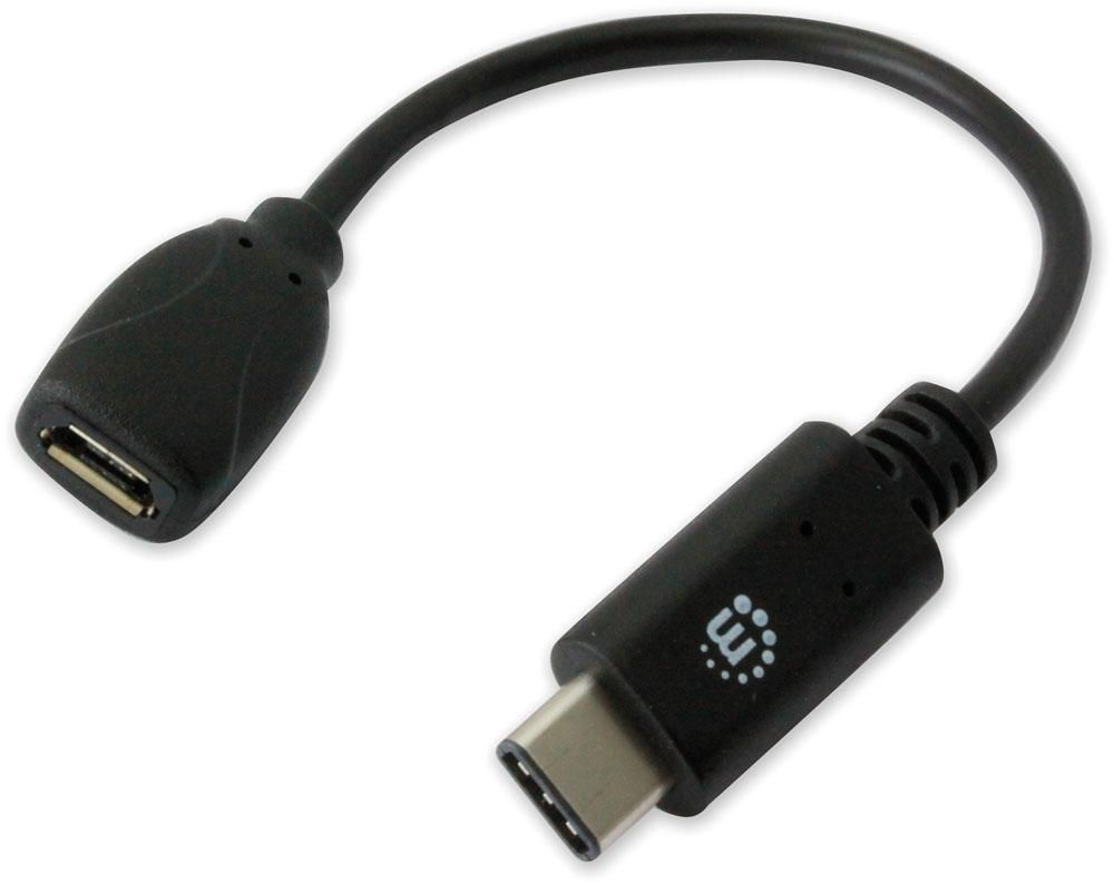 Cavo HiSpeed USB MicroB Femmina / USB-C Maschio 0,15m Nero MANHATTAN