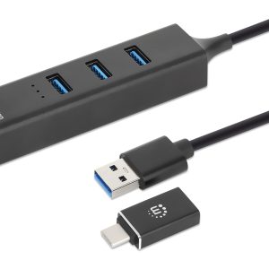 Hub USB 3.0 3 Porte Combo Type-C/A con Adattatore di Rete Gigabit MANHATTAN