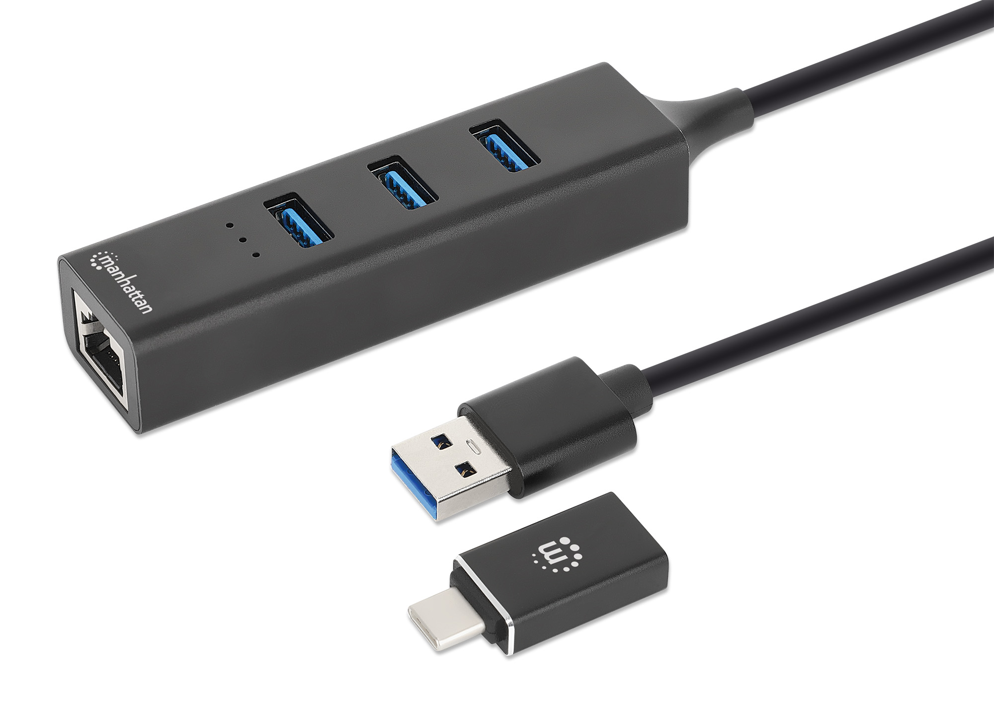 Hub USB 3.0 3 Porte Combo Type-C/A con Adattatore di Rete Gigabit MANHATTAN