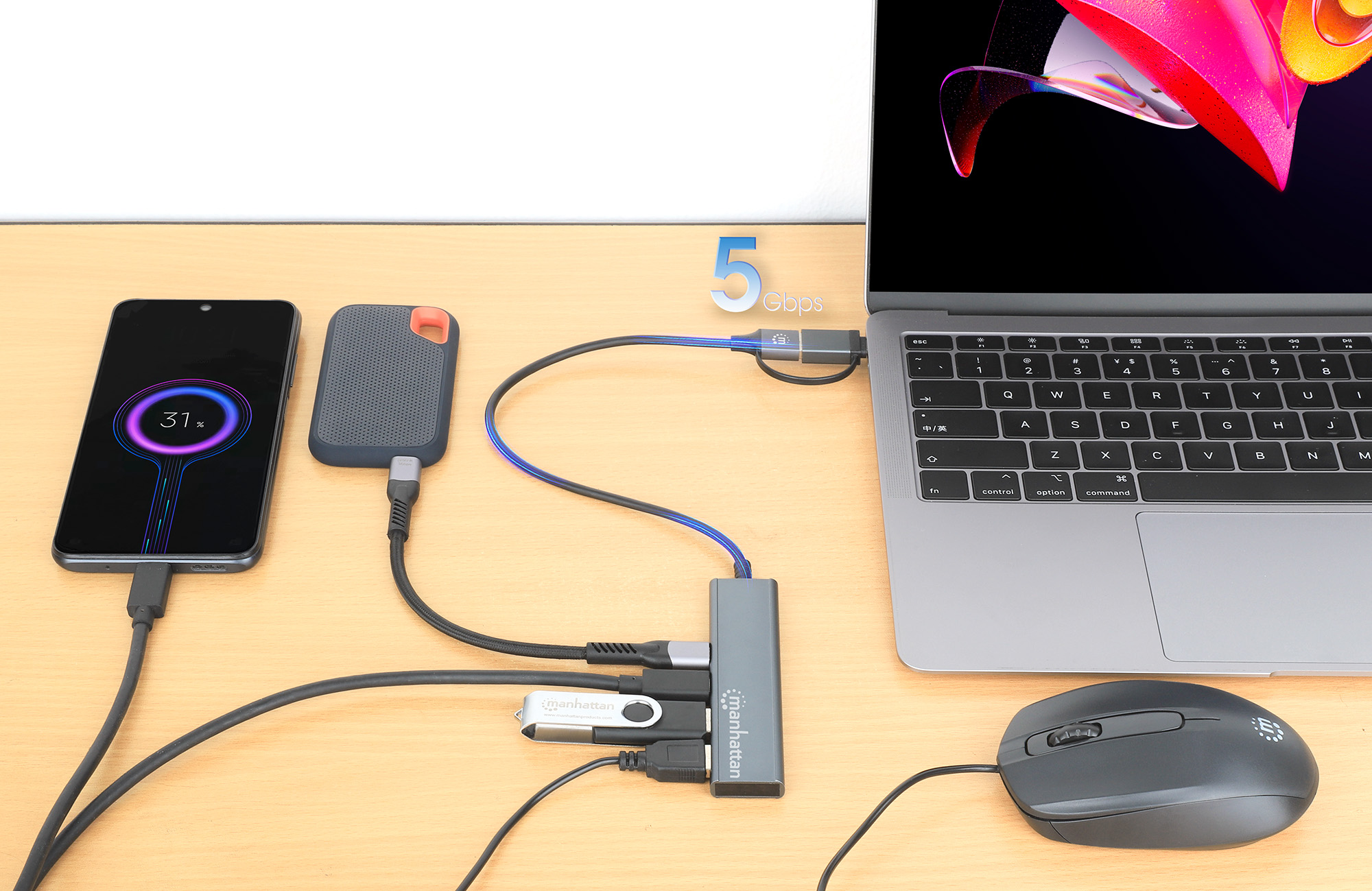 Hub 2 Porte USB-A + 2 Porte USB-C™ USB 3.2 Gen 1 MANHATTAN - immagine 6