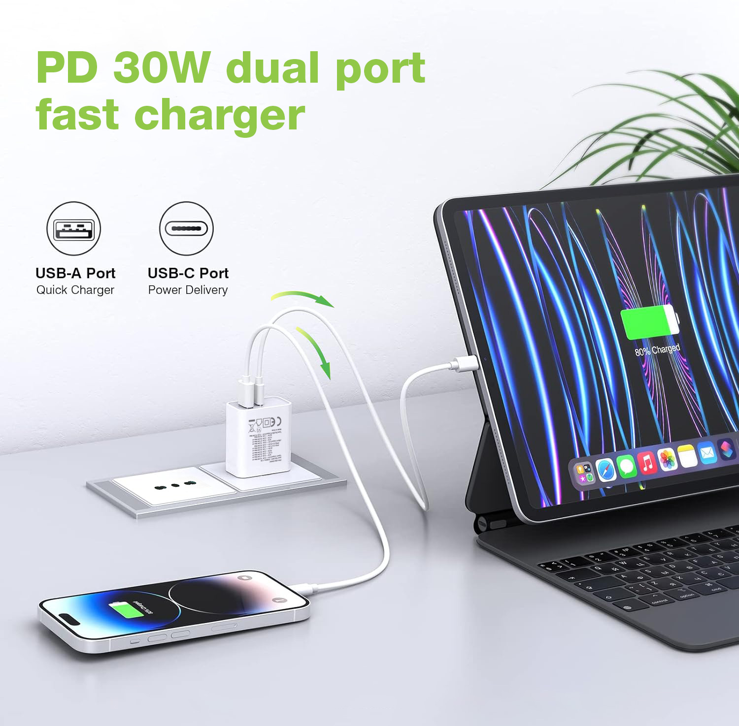 Caricatore Alimentatore USB-C™ 30W e USB-A QC3.0 da Muro TECHLY - immagine 7