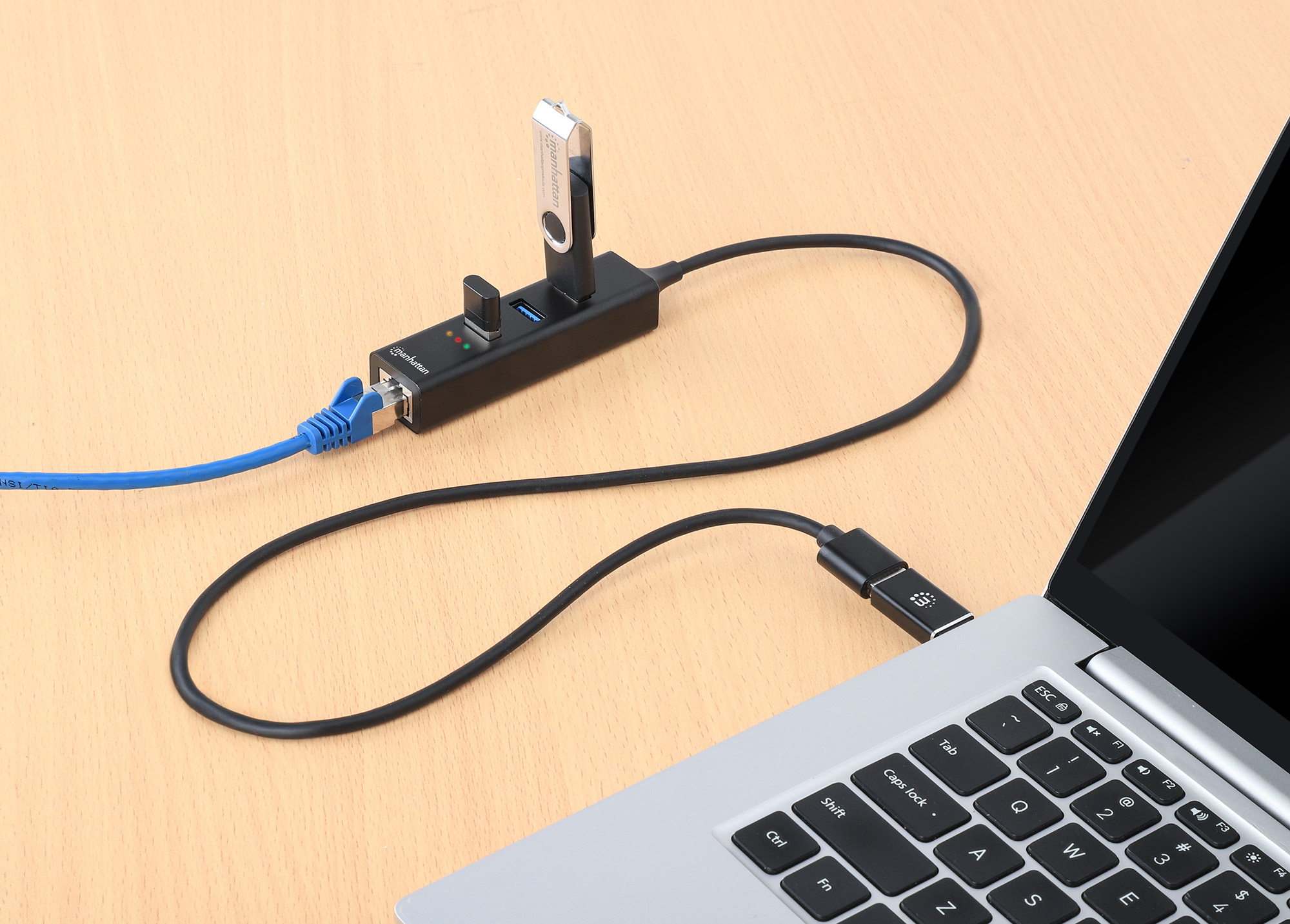 Hub USB 3.0 3 Porte Combo Type-C/A con Adattatore di Rete Gigabit MANHATTAN - immagine 7