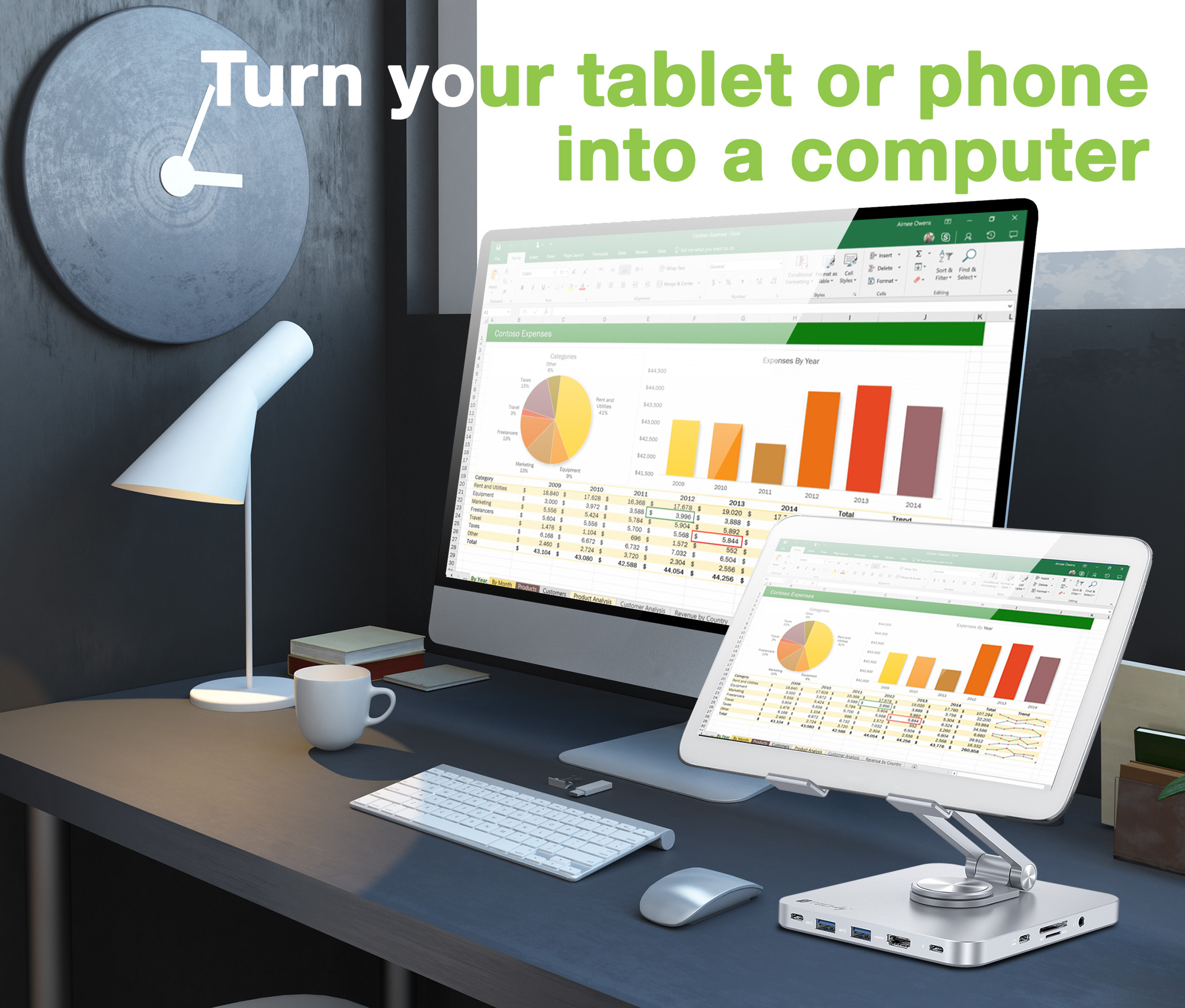 Supporto per Tablet Hub Docking Station USB-C&trade; 8 in 1 TECHLY - immagine 8