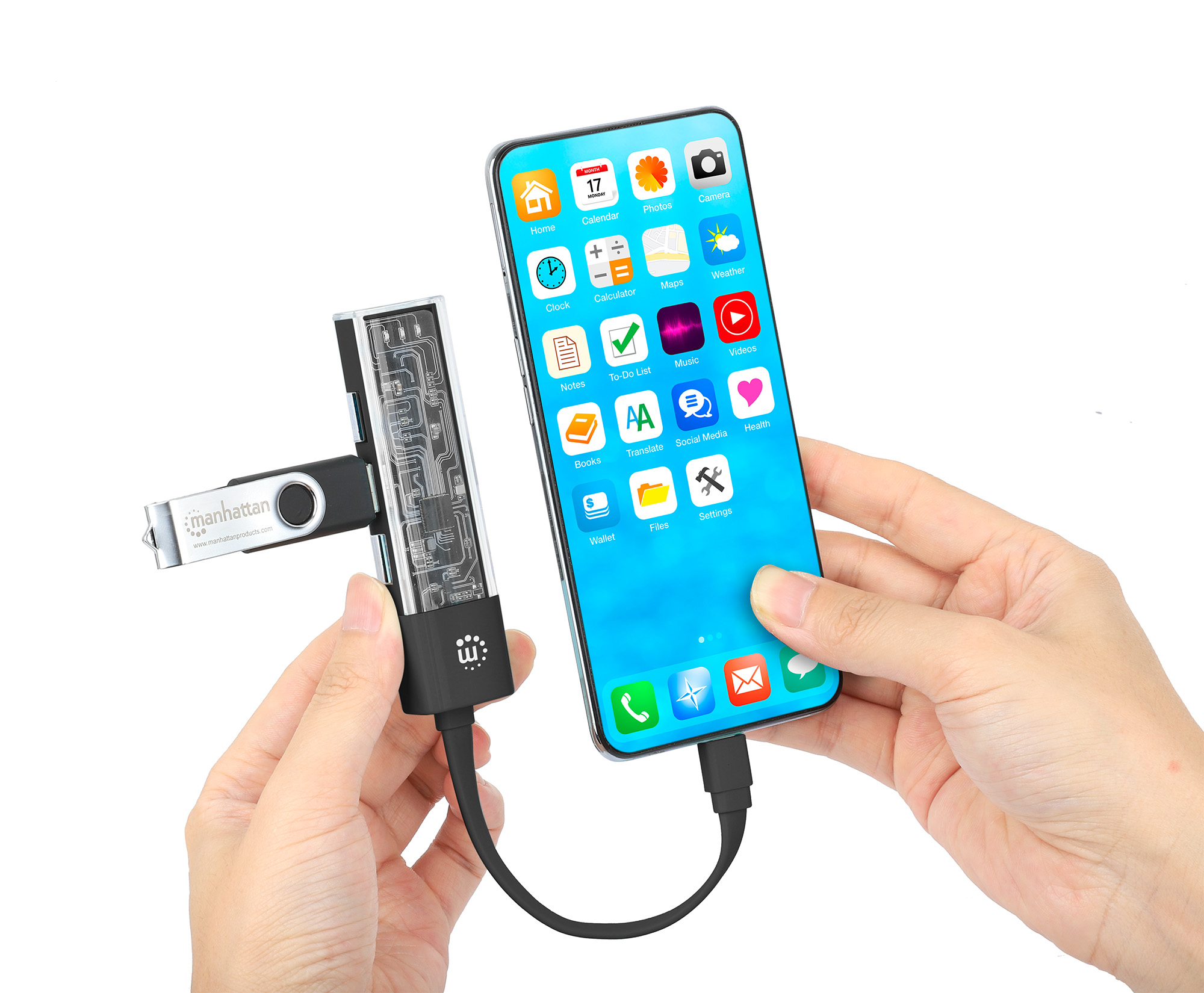 Hub Combo USB 3.0 USB-C™ e USB-A 4 Porte Nero Trasparente MANHATTAN - immagine 10