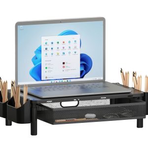 Supporto per Monitor Ergonomico Regolabile a 3 Altezze con Cassetto e Portaoggetti TECHLY